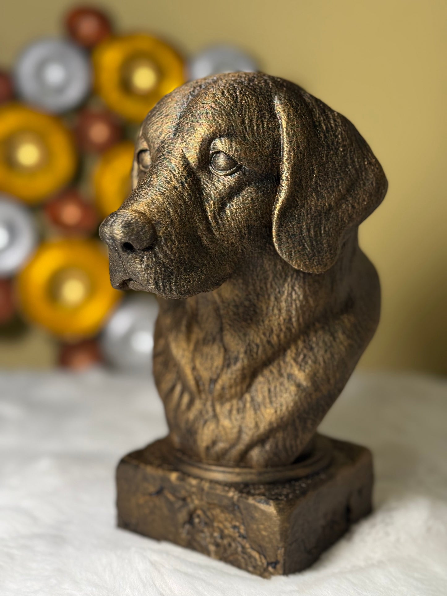 Golden Retriever full antique bust sculpture – 3D printed Golden Retriever statue, collectible home decor gift