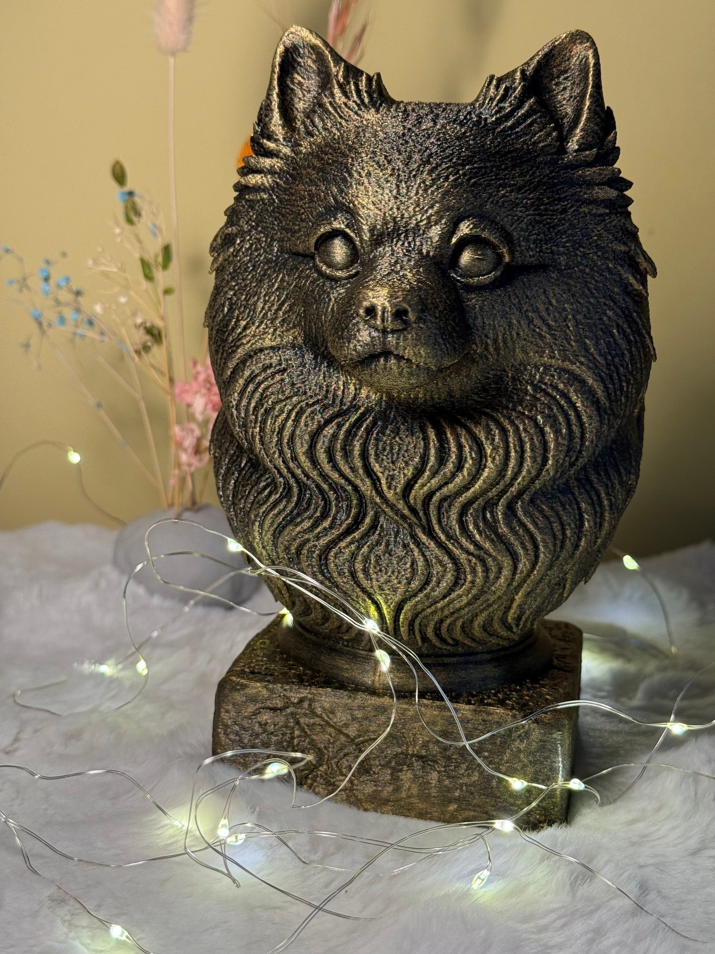 Pomsky Pomsky antique bust – hand-painted 3D print dog statue collectible decor Pomsky side view antique style bust – Pomsky 3D printed dog statue home decor Pomsky bust detail – antique finish hand-painted 3D print sculpture for dog lovers Pomsky full antique bust sculpture – 3D printed Pomsky statue, collectible home decor gift