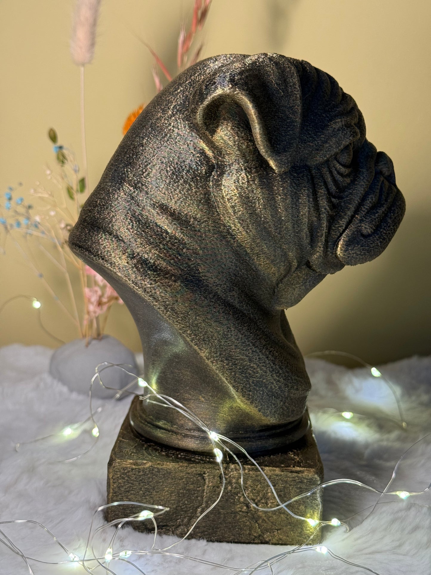 Pug full antique bust sculpture – 3D printed Pug statue, collectible home decor gift