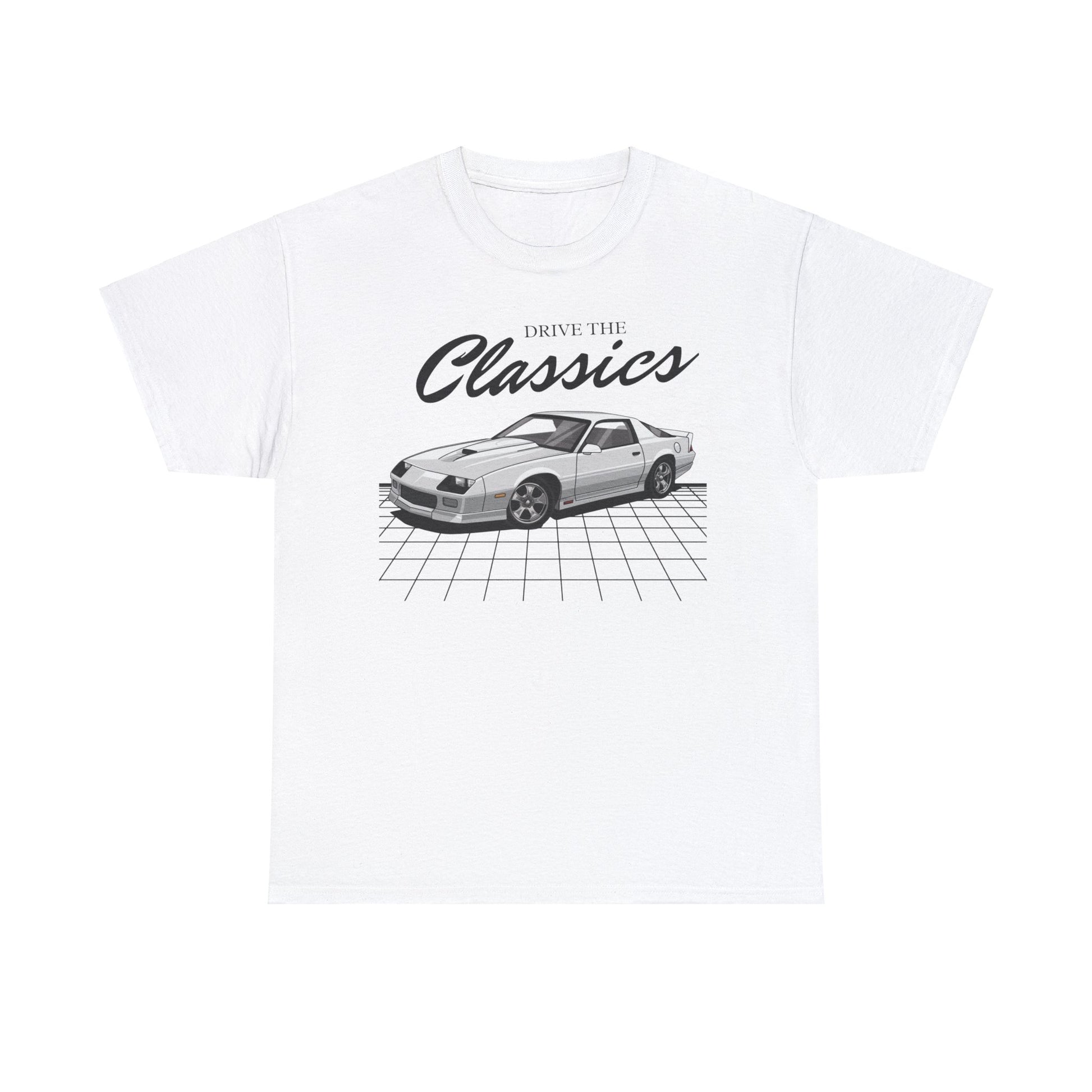 Chevrolet Camaro Z28 Classic T-Shirt – white cotton shirt featuring the Chevrolet Camaro Z28 (1967–2002) with distinctive design and performance features, designed for American muscle car enthusiasts
