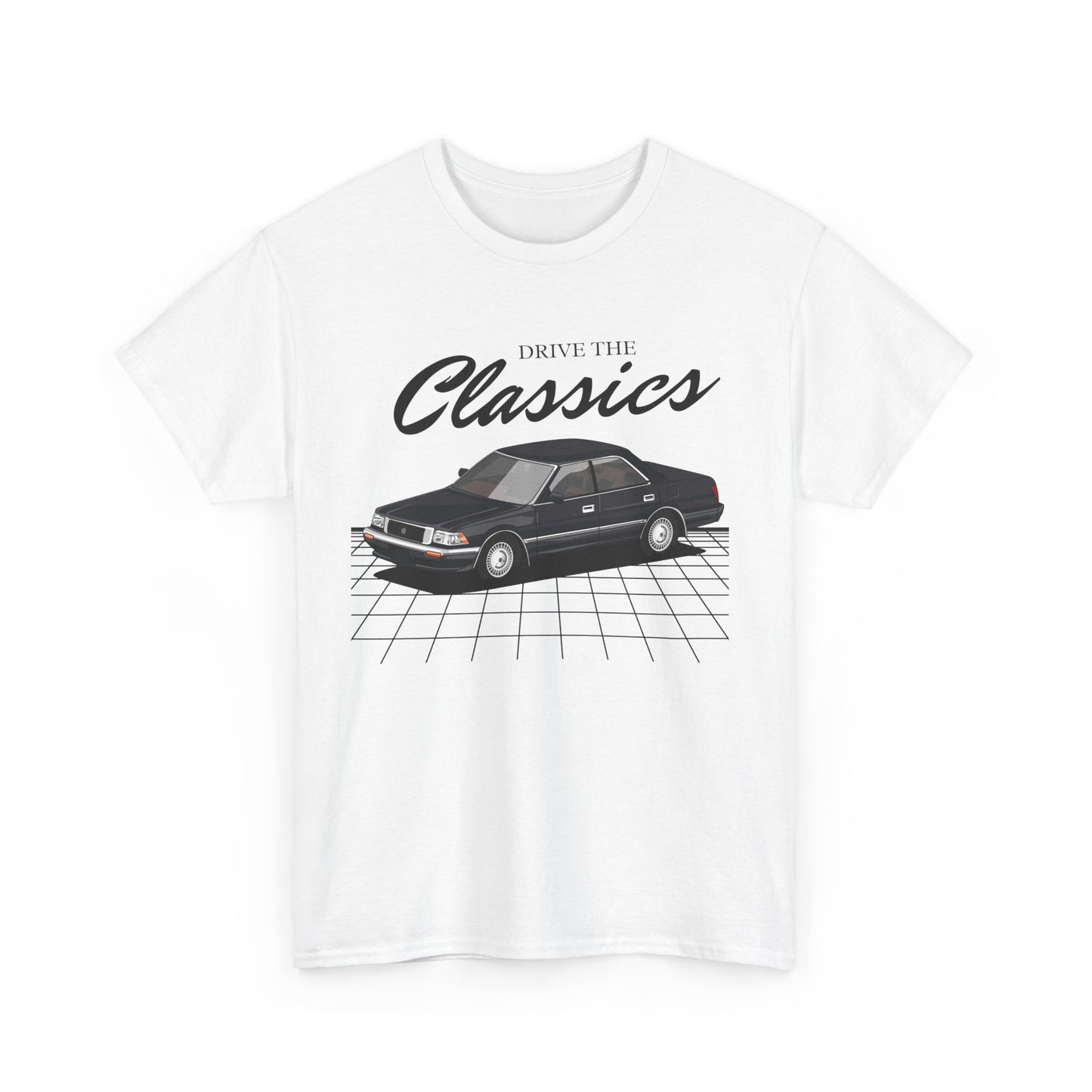 The ultimate executive sedan: Toyota Crown MK8 (S130, 1987–1999). Smooth, powerful, and refined – the 3000 Royal Saloon now gets the retro T-shirt treatment it deserves.