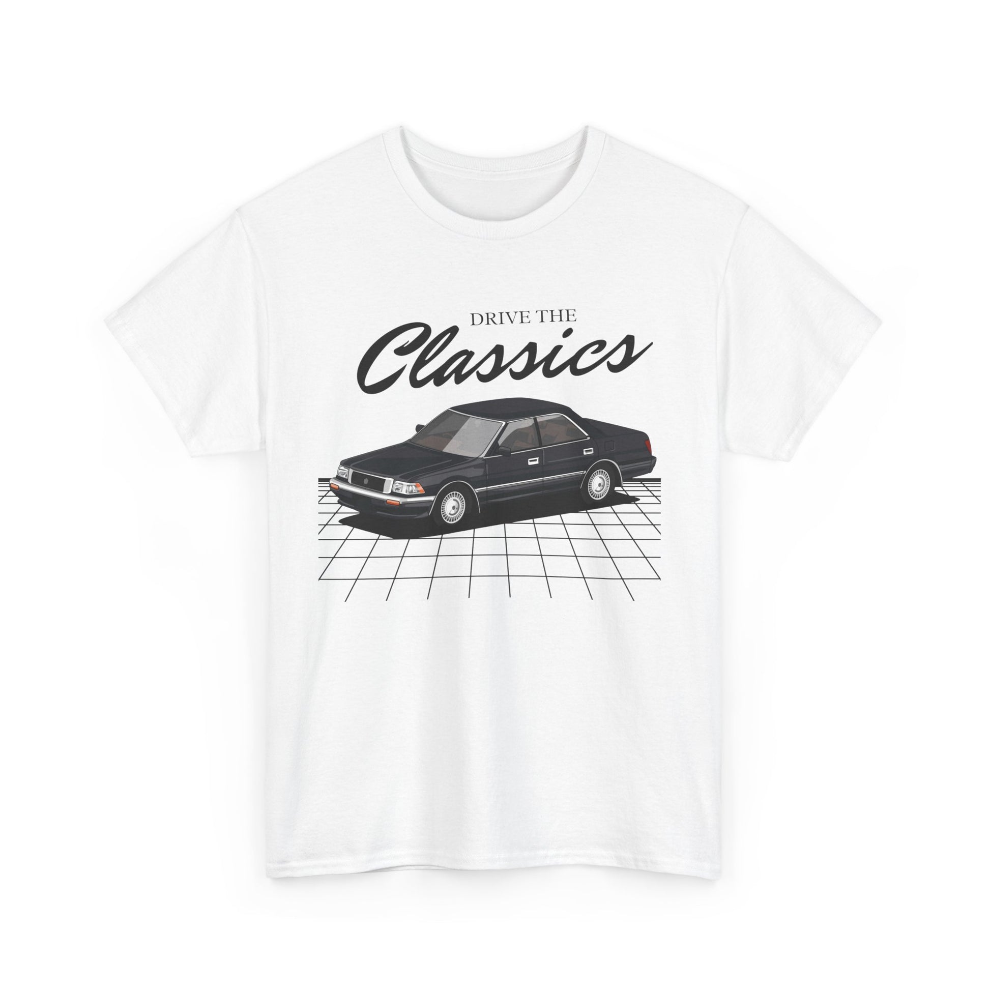 The ultimate executive sedan: Toyota Crown MK8 (S130, 1987–1999). Smooth, powerful, and refined – the 3000 Royal Saloon now gets the retro T-shirt treatment it deserves.