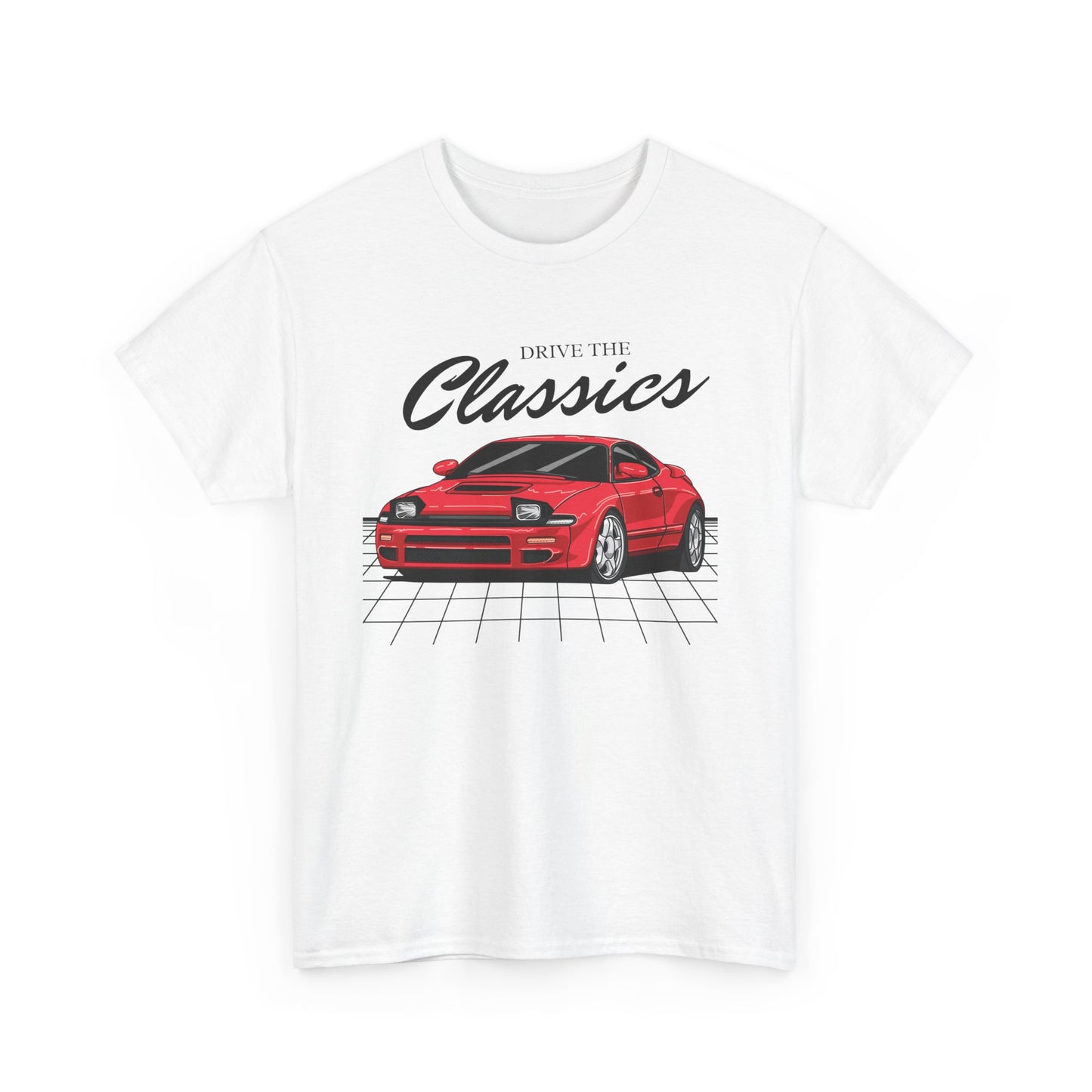 Toyota Celica MK5 T18 Classic T-Shirt – white cotton shirt featuring the Toyota Celica MK5 T18 (1989–1993) with distinctive design and performance features, designed for Japanese automotive enthusiasts
