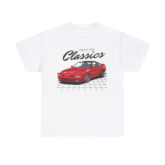 Toyota Supra MK3 Classic T-Shirt featuring A70 turbo coupe graphic – white cotton shirt for JDM and 80s car enthusiasts
