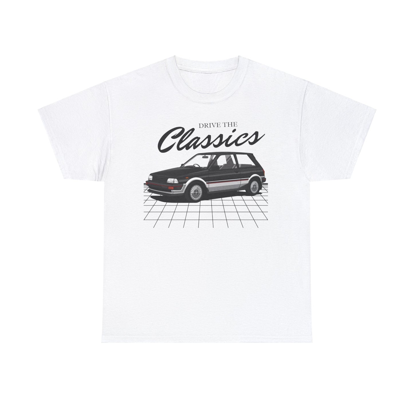 Toyota Starlet MK2 Classic T-Shirt featuring P60 series hatchback graphic – white cotton shirt for vintage JDM enthusiasts
