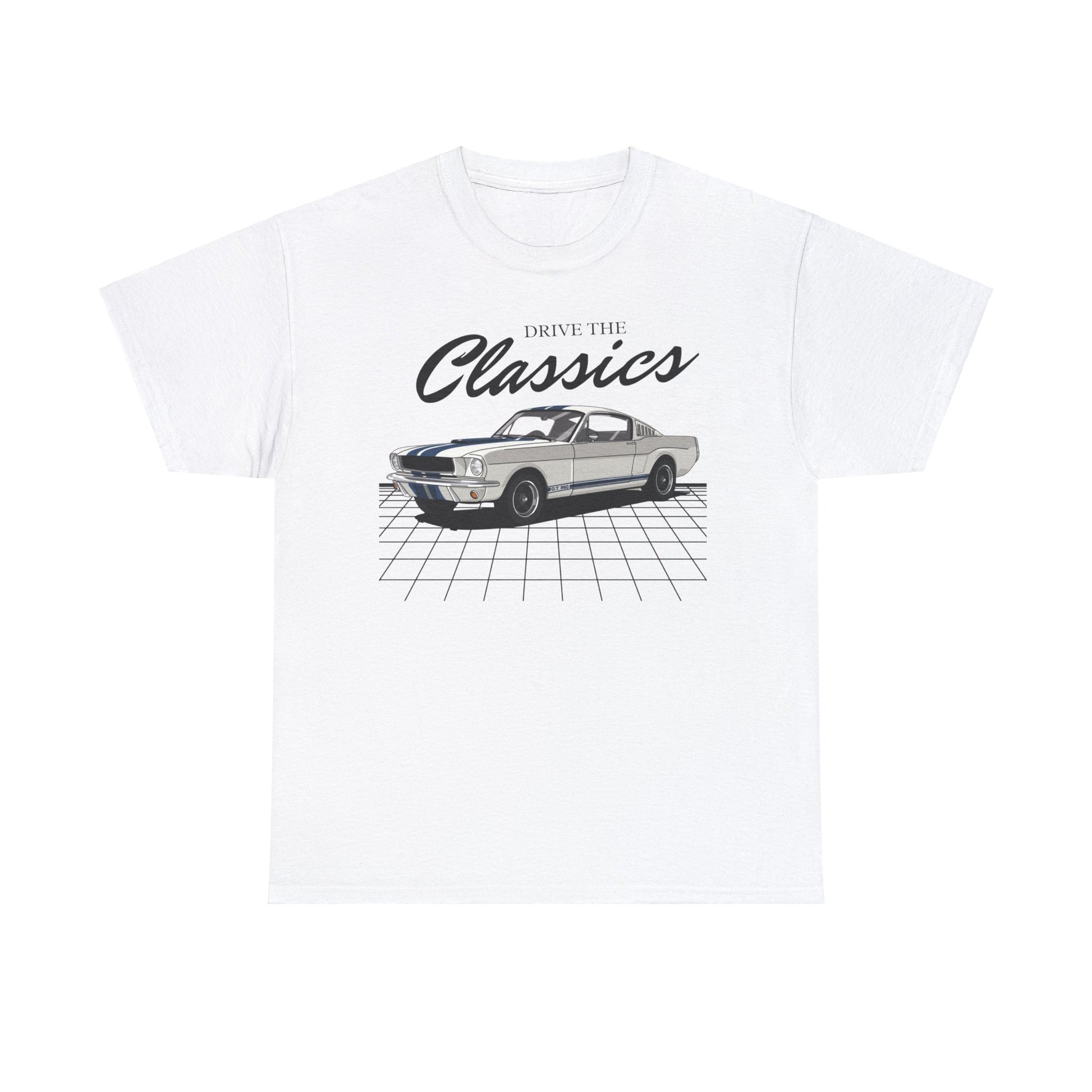Ford Mustang Shelby GT500 Classic T-Shirt – white cotton shirt featuring the Ford Mustang Shelby GT500 (1967–1970) with distinctive design and performance features, designed for American muscle car enthusiasts

