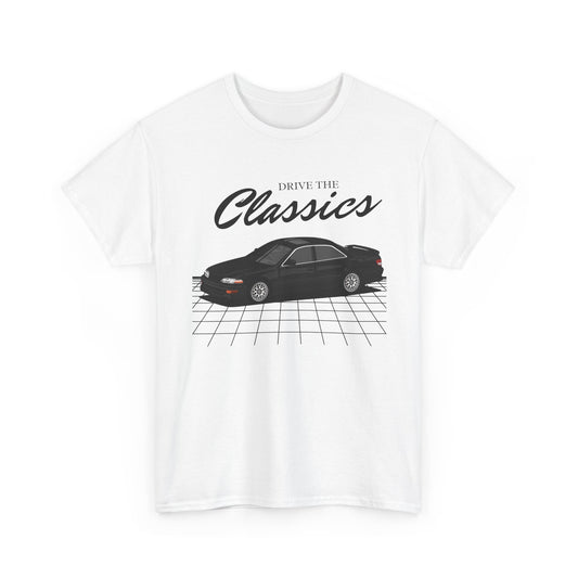 Toyota Mark II Tourer V Classic T-Shirt – white cotton shirt featuring the Toyota Mark II Tourer V (JZX90) with distinctive design and performance features, designed for Japanese automotive enthusiasts