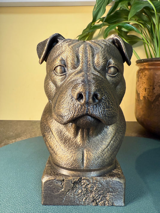American Bully (Natural Ears) antique bust – hand-painted 3D print dog statue collectible decor