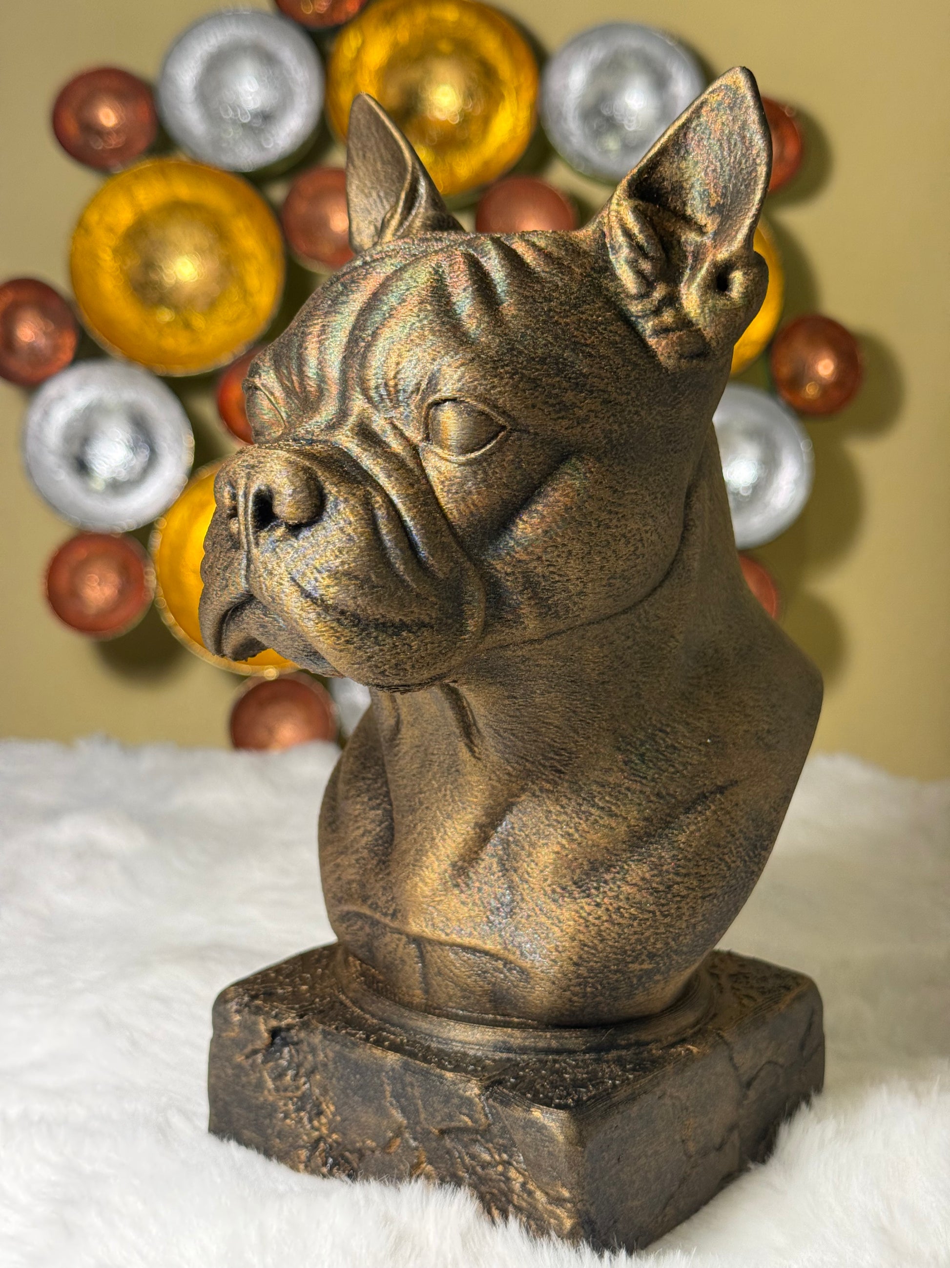 Boston Terrier antique bust – hand-painted 3D print dog statue collectible decor