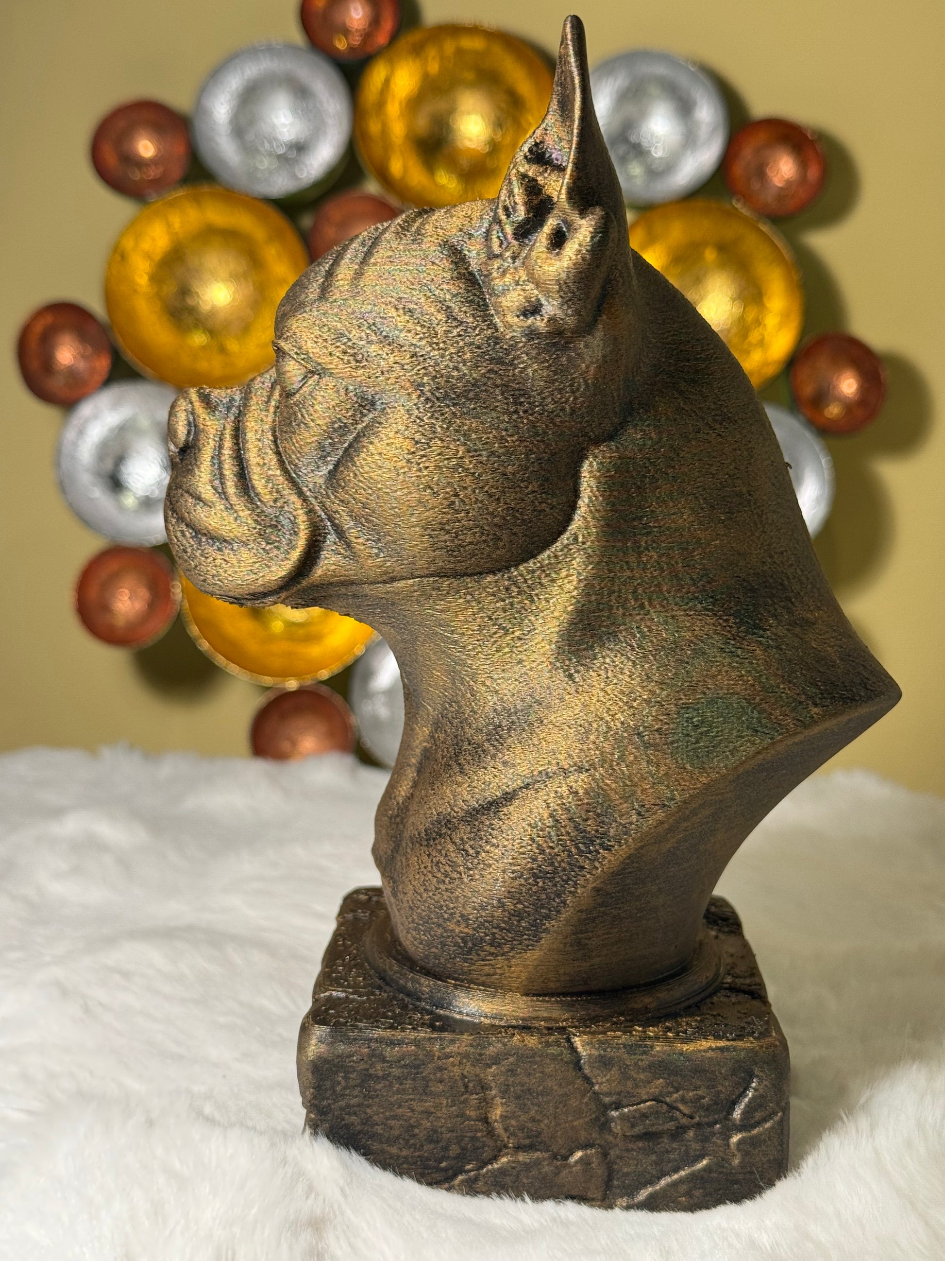 Boston Terrier side view antique style bust – Boston Terrier 3D printed dog statue home decor