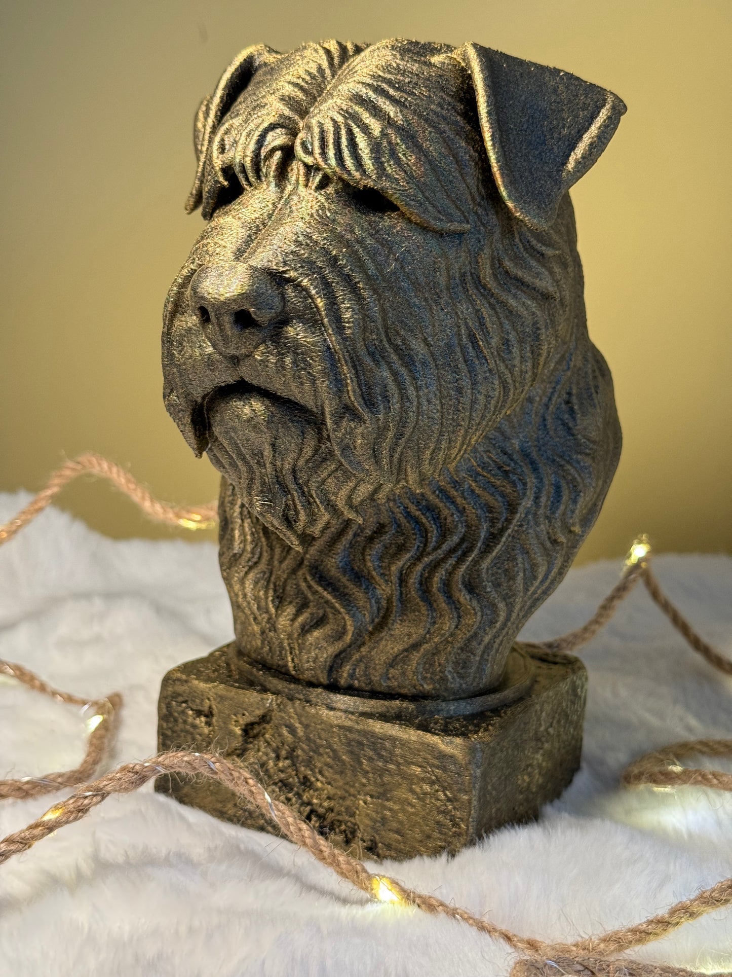 Bouvier Des Flandres bust detail – antique finish hand-painted 3D print sculpture for dog lovers
