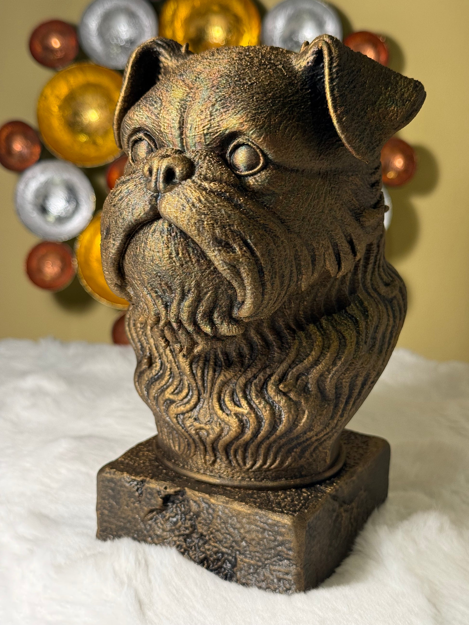 Brussels Griffon antique bust – hand-painted 3D print dog statue collectible decor