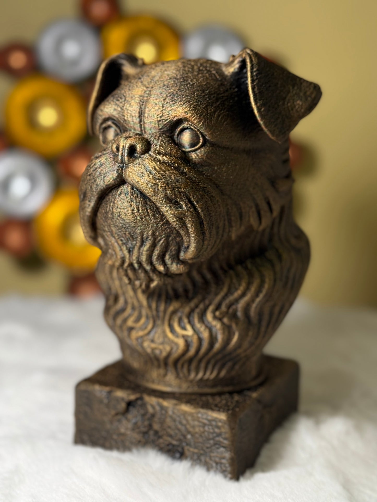 Brussels Griffon full antique bust sculpture – 3D printed Brussels Griffon statue, collectible home decor gift