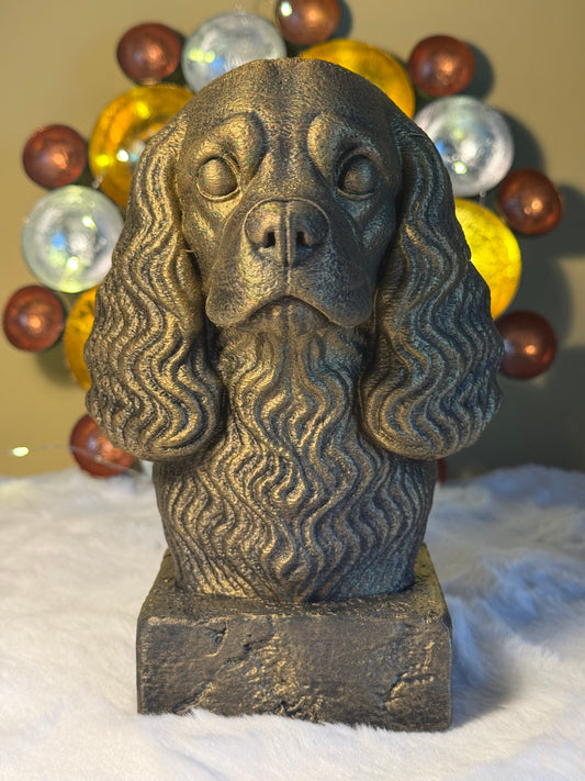 Cavalier King Charles Spaniel antique bust – hand-painted 3D print dog statue collectible decor