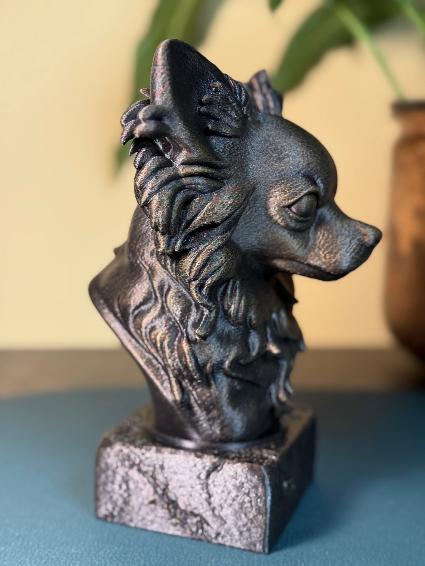 Long Haired Chihuahua full antique bust sculpture – 3D printed Long Haired Chihuahua statue, collectible home decor gift