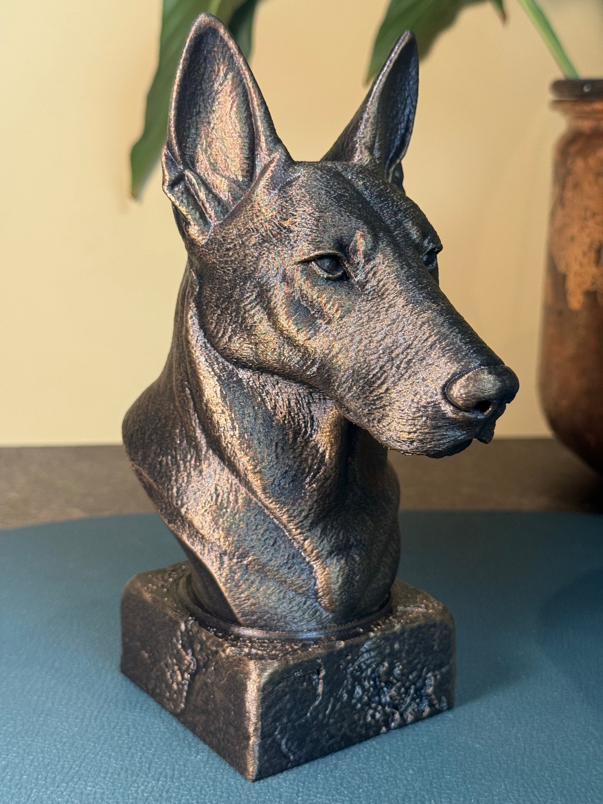 Dutch Sheperd side view antique style bust – Dutch Sheperd 3D printed dog statue home decor