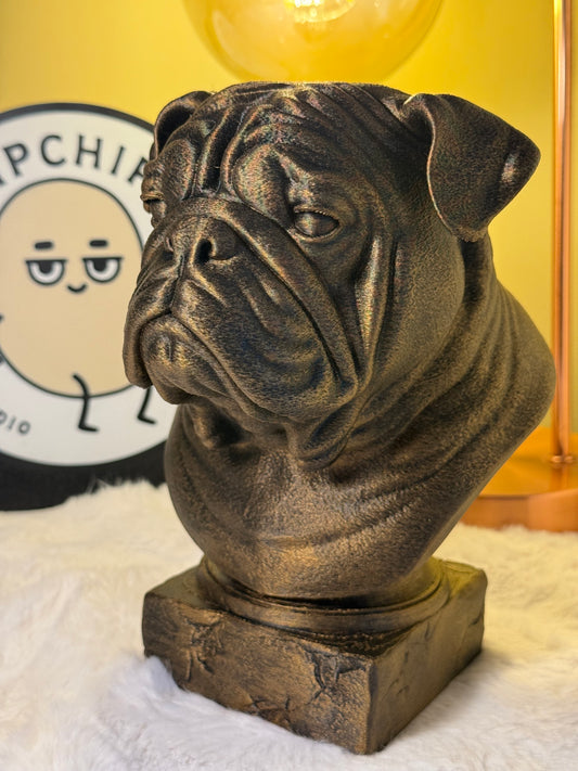 English Bulldog antique bust – hand-painted 3D print dog statue collectible decor