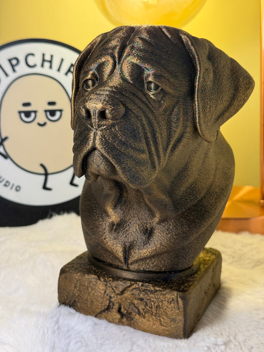 English Mastiff antique bust – hand-painted 3D print dog statue collectible decor