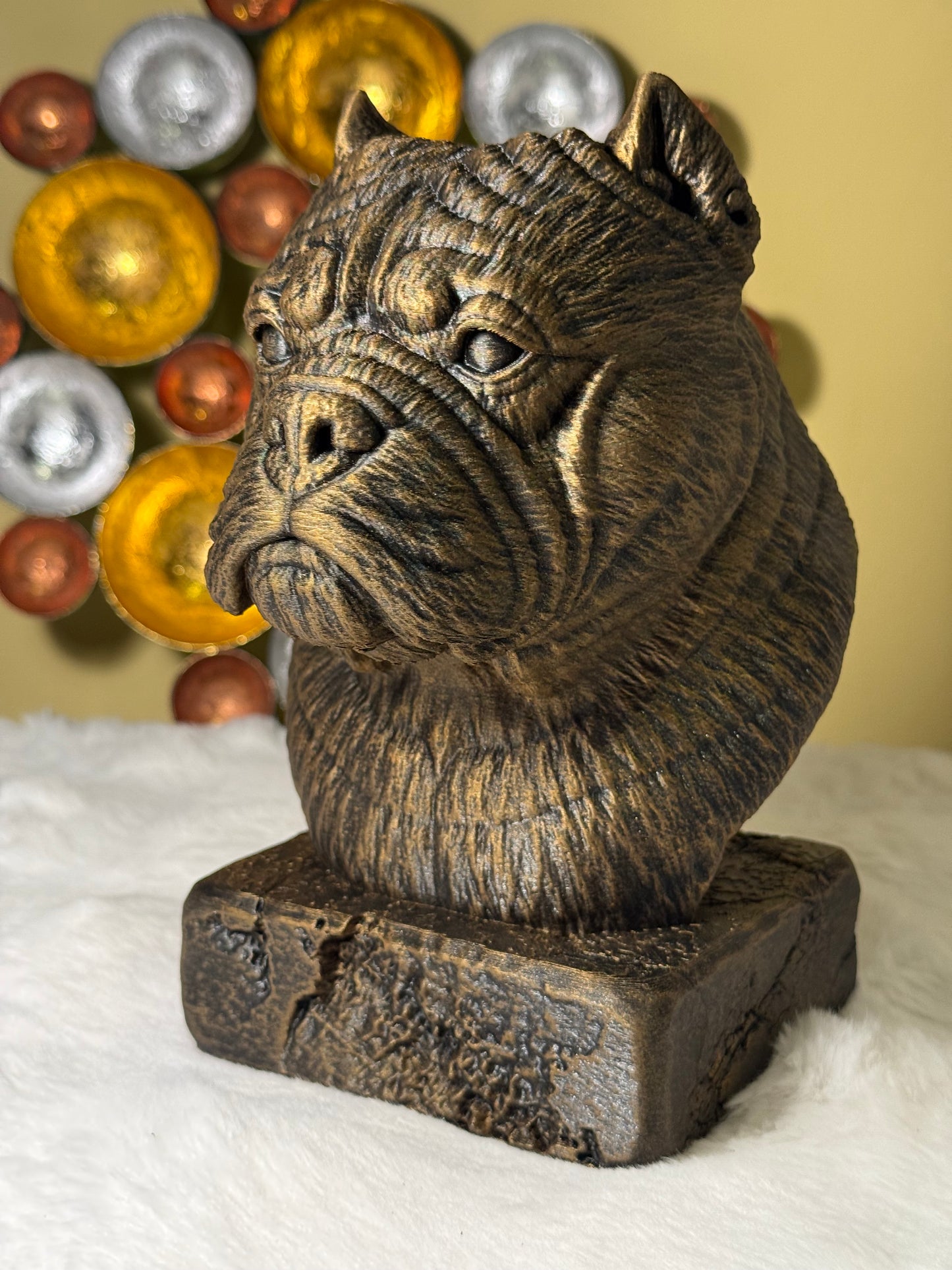 Exotic Bully antique bust – hand-painted 3D print dog statue collectible decor