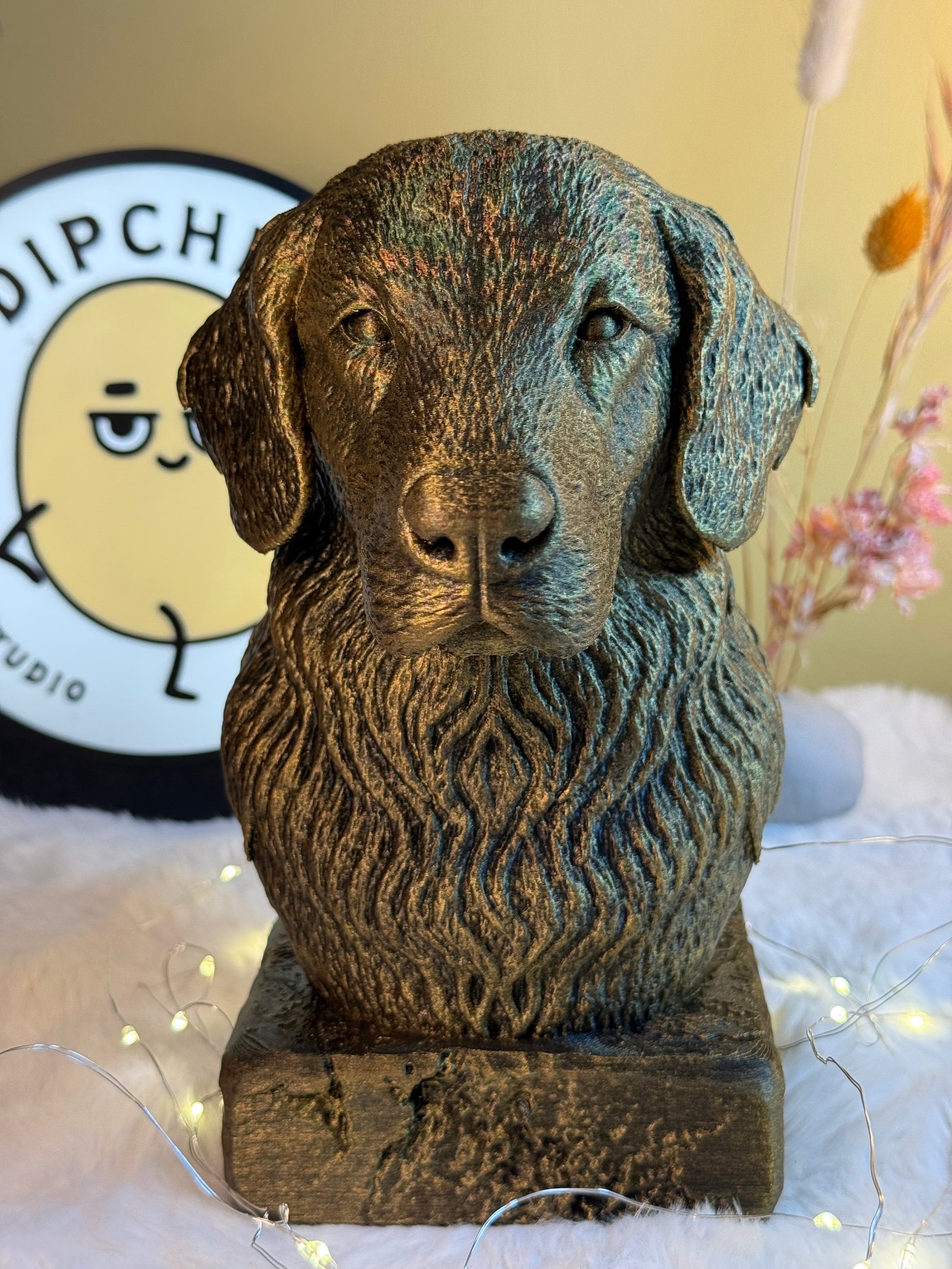 Flat Coated Retriever antique bust – hand-painted 3D print dog statue collectible decor