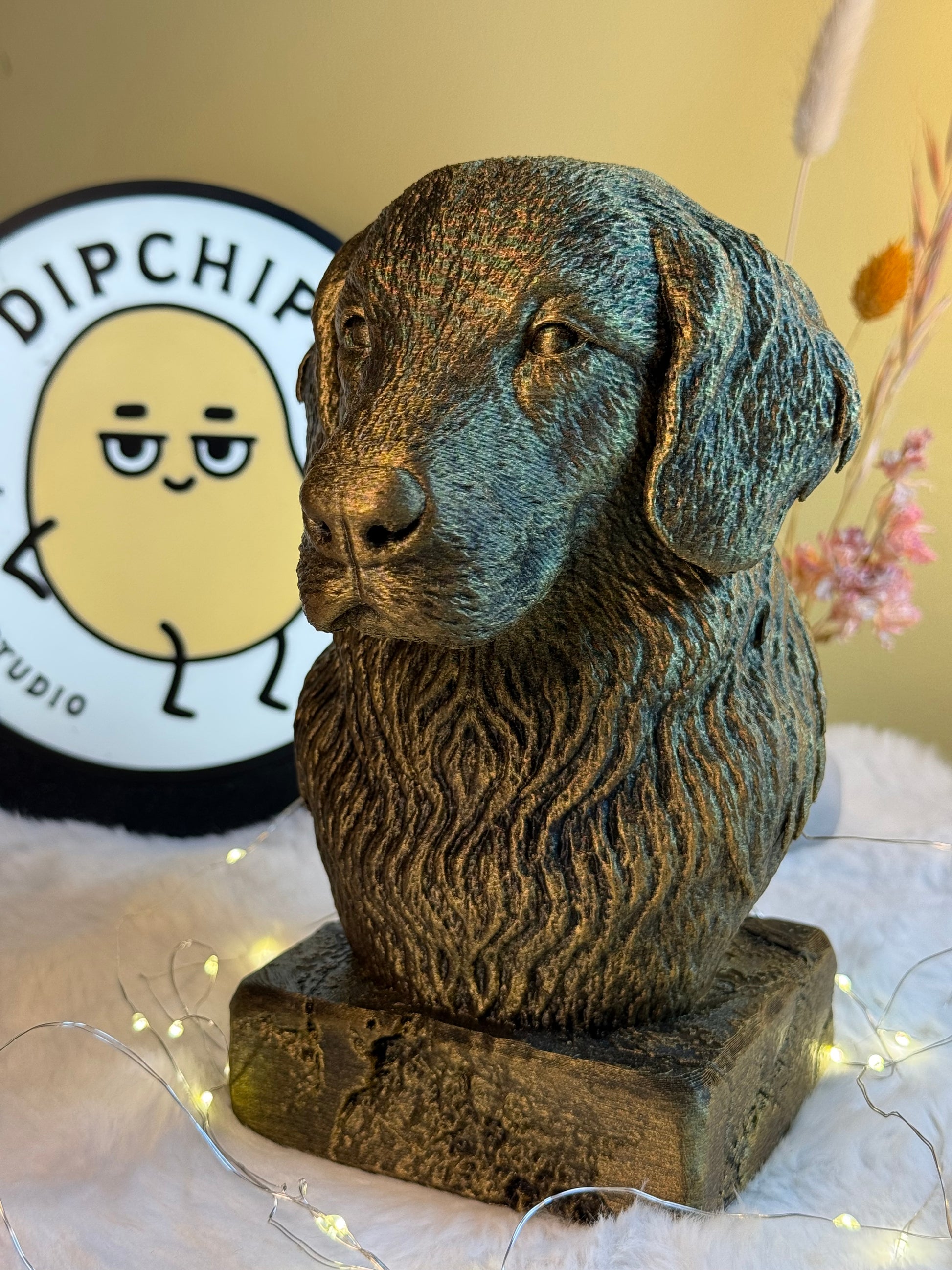 Flat Coated Retriever side view antique style bust – Flat Coated Retriever 3D printed dog statue home decor