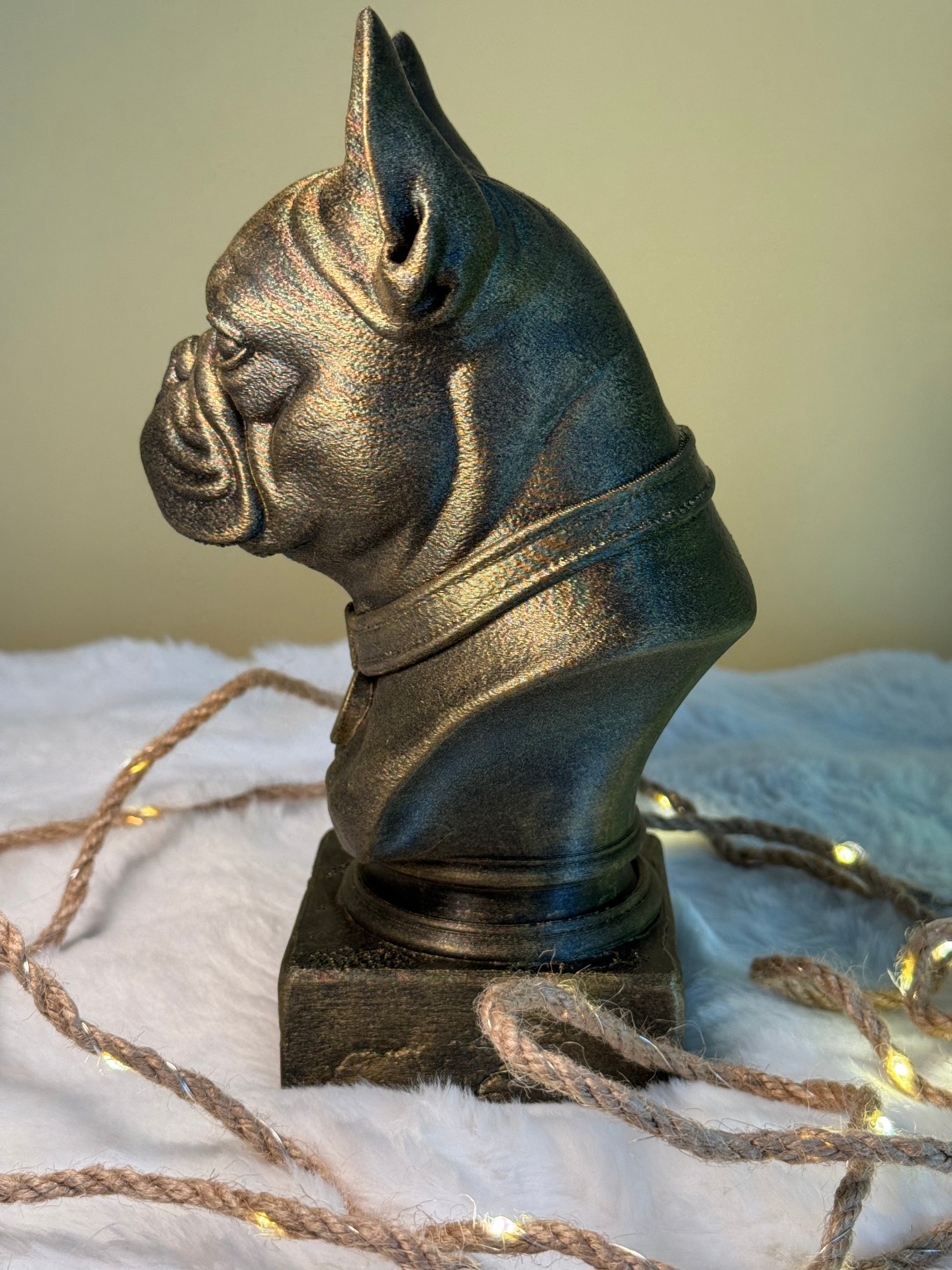 French Bulldog side view antique style bust – French Bulldog 3D printed dog statue home decor