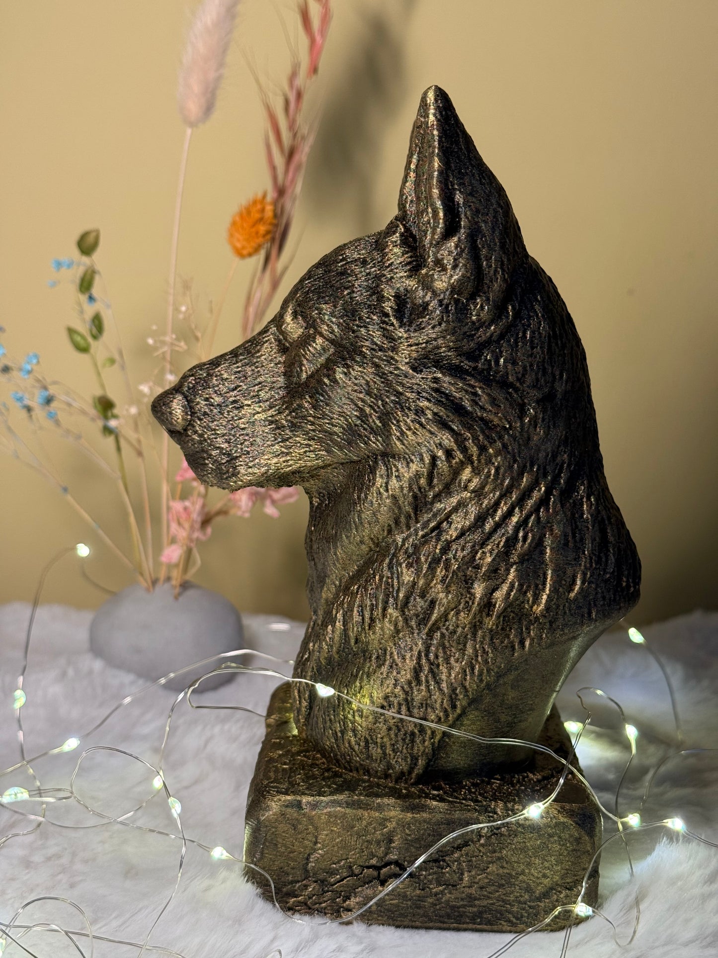Old German Shephard bust detail – antique finish hand-painted 3D print sculpture for dog lovers