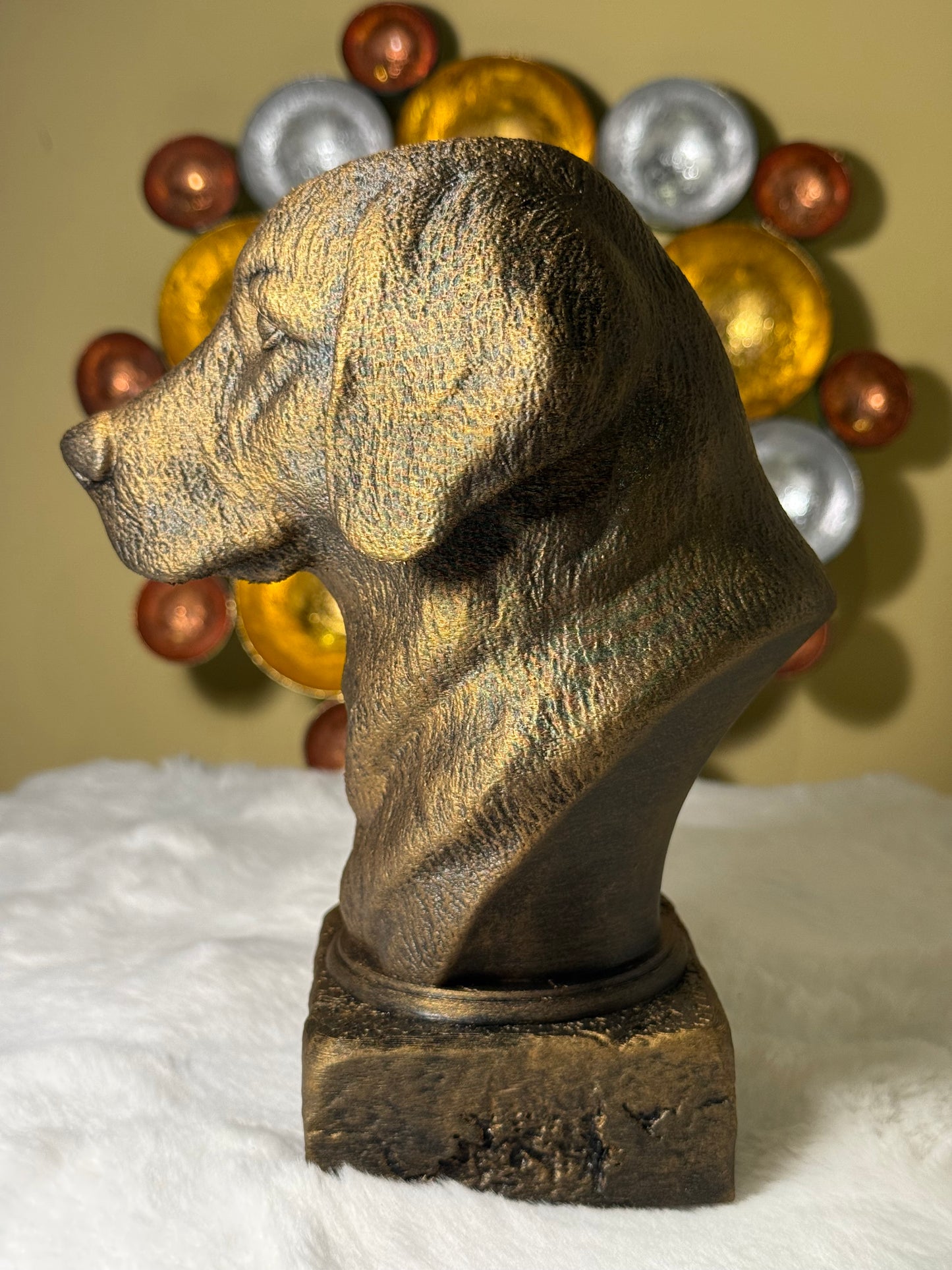 Golden Retriever side view antique style bust – Golden Retriever 3D printed dog statue home decor