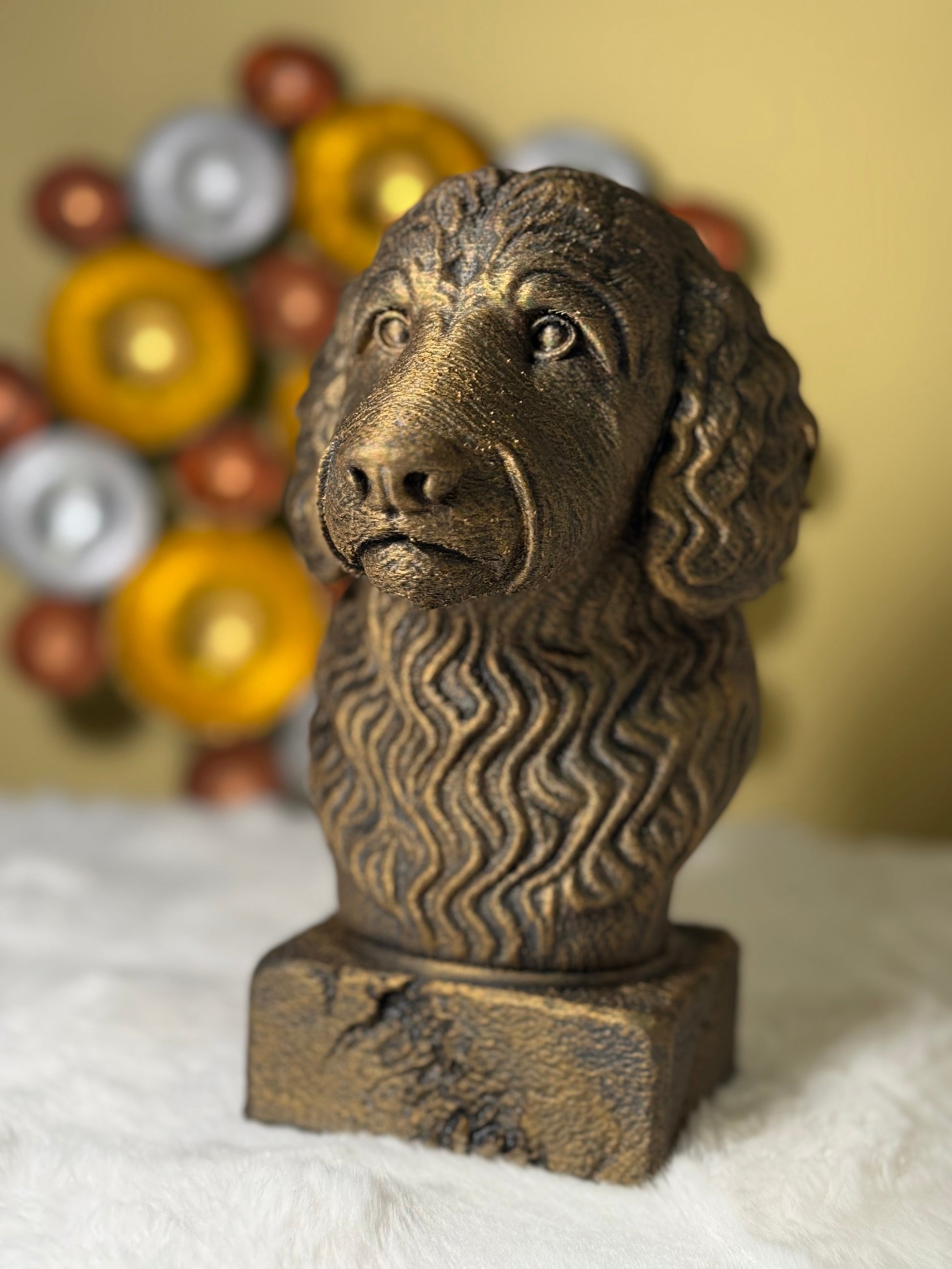 Goldendoodle side view antique style bust – Goldendoodle 3D printed dog statue home decor