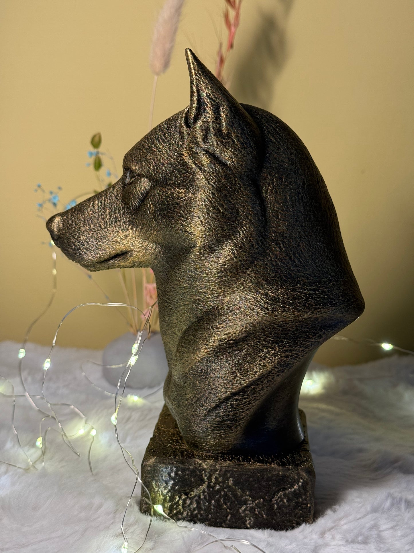 Husky side view antique style bust – Husky 3D printed dog statue home decor