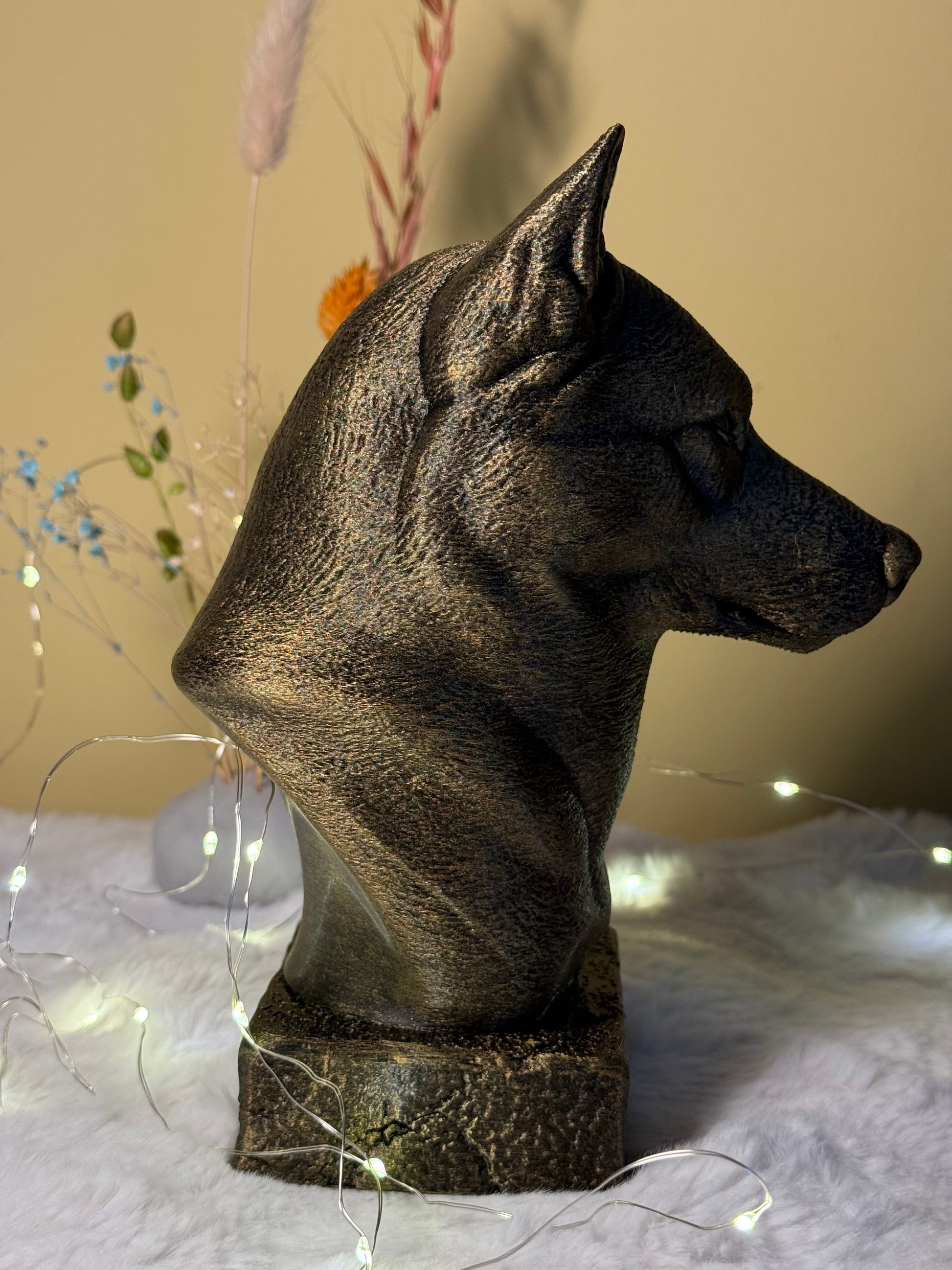 Husky full antique bust sculpture – 3D printed Husky statue, collectible home decor gift