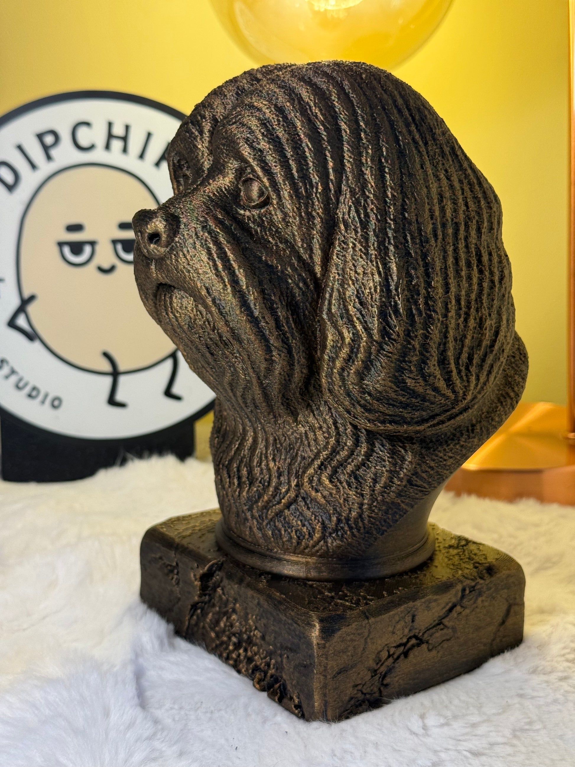 Lhasa Apso side view antique style bust – Lhasa Apso 3D printed dog statue home decor