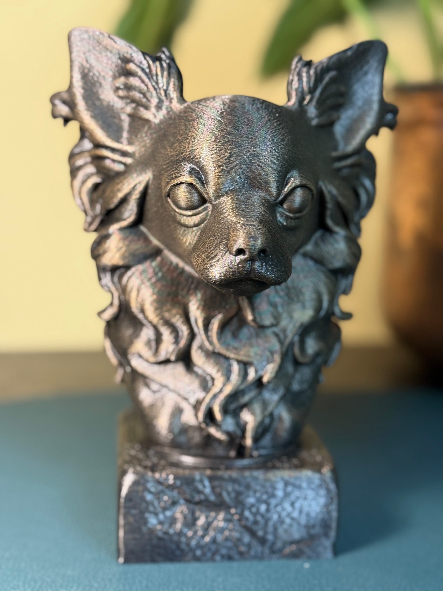 Long Haired Chihuahua antique bust – hand-painted 3D print dog statue collectible decor
