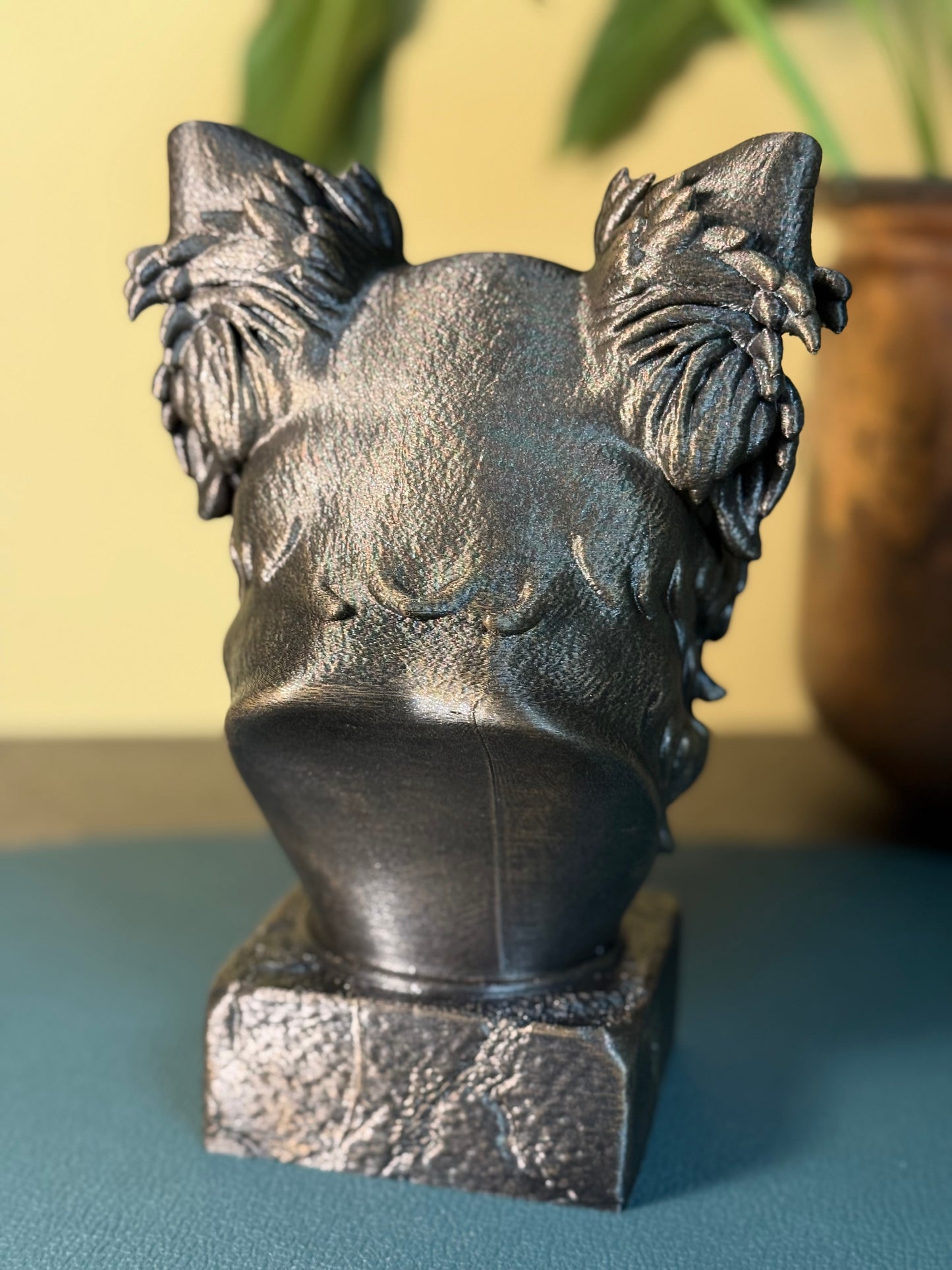 Long Haired Chihuahua bust detail – antique finish hand-painted 3D print sculpture for dog lovers