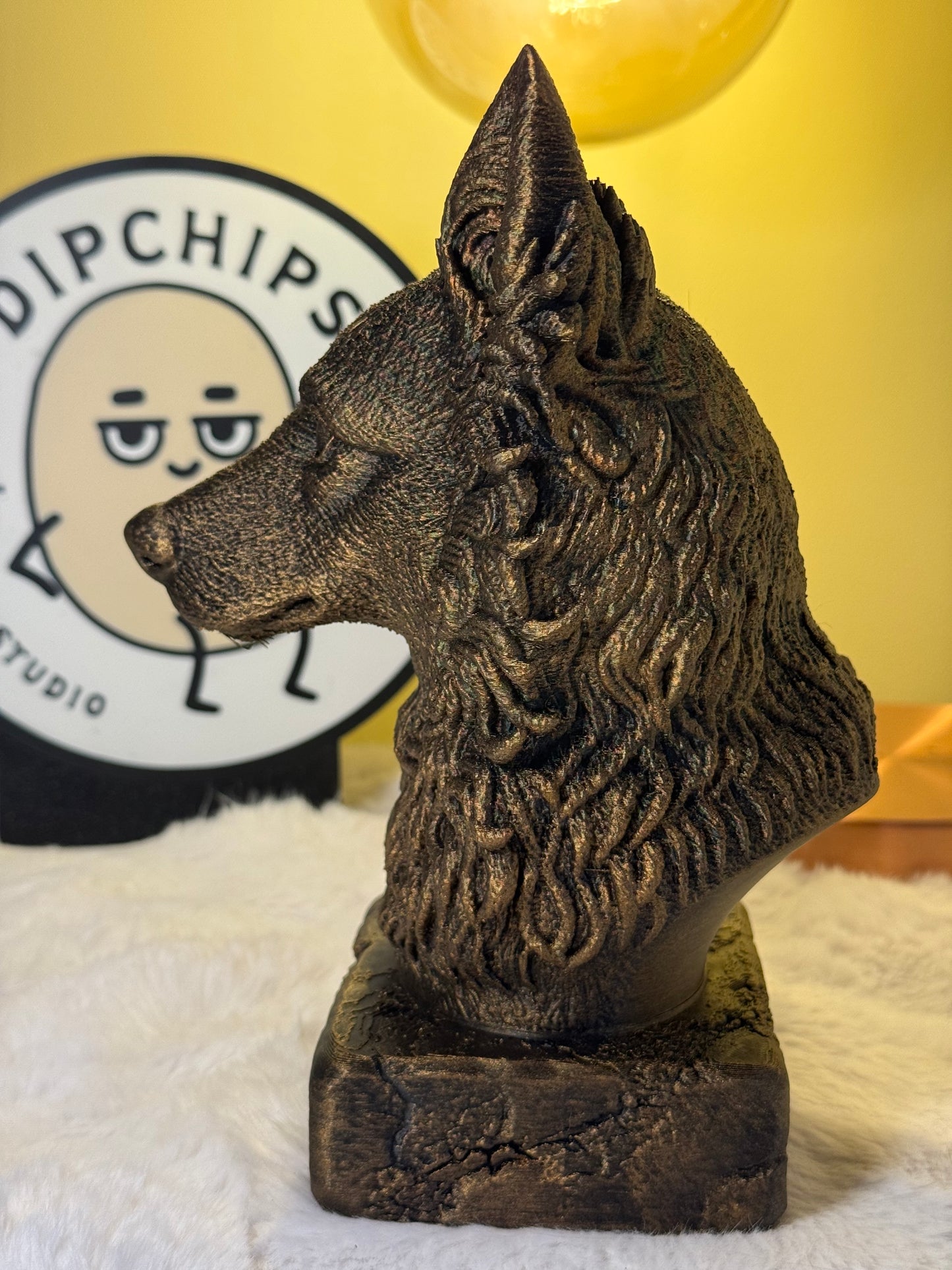 Mudi bust detail – antique finish hand-painted 3D print sculpture for dog lovers