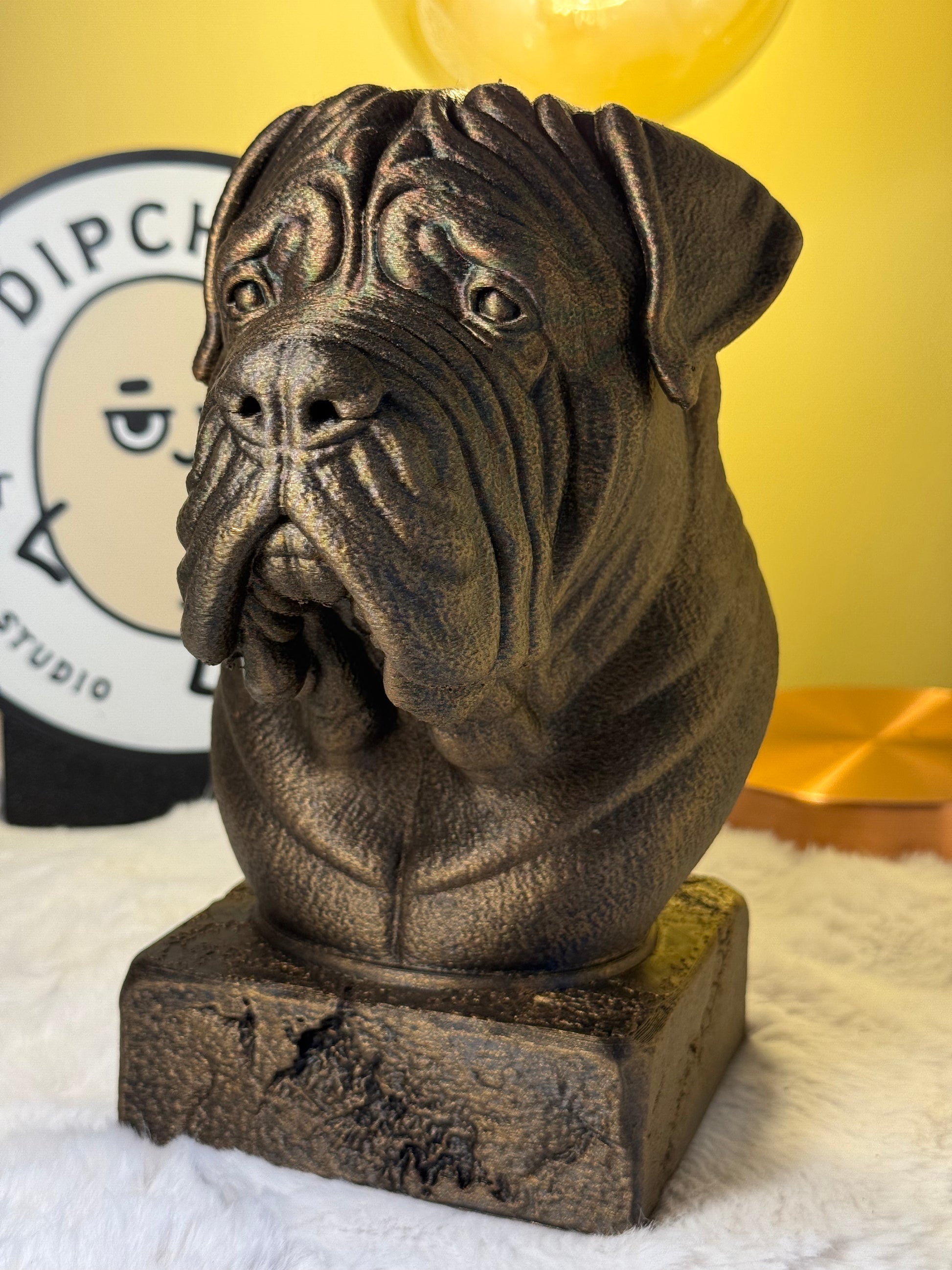 Neapolitan Mastiff antique bust – hand-painted 3D print dog statue collectible decor