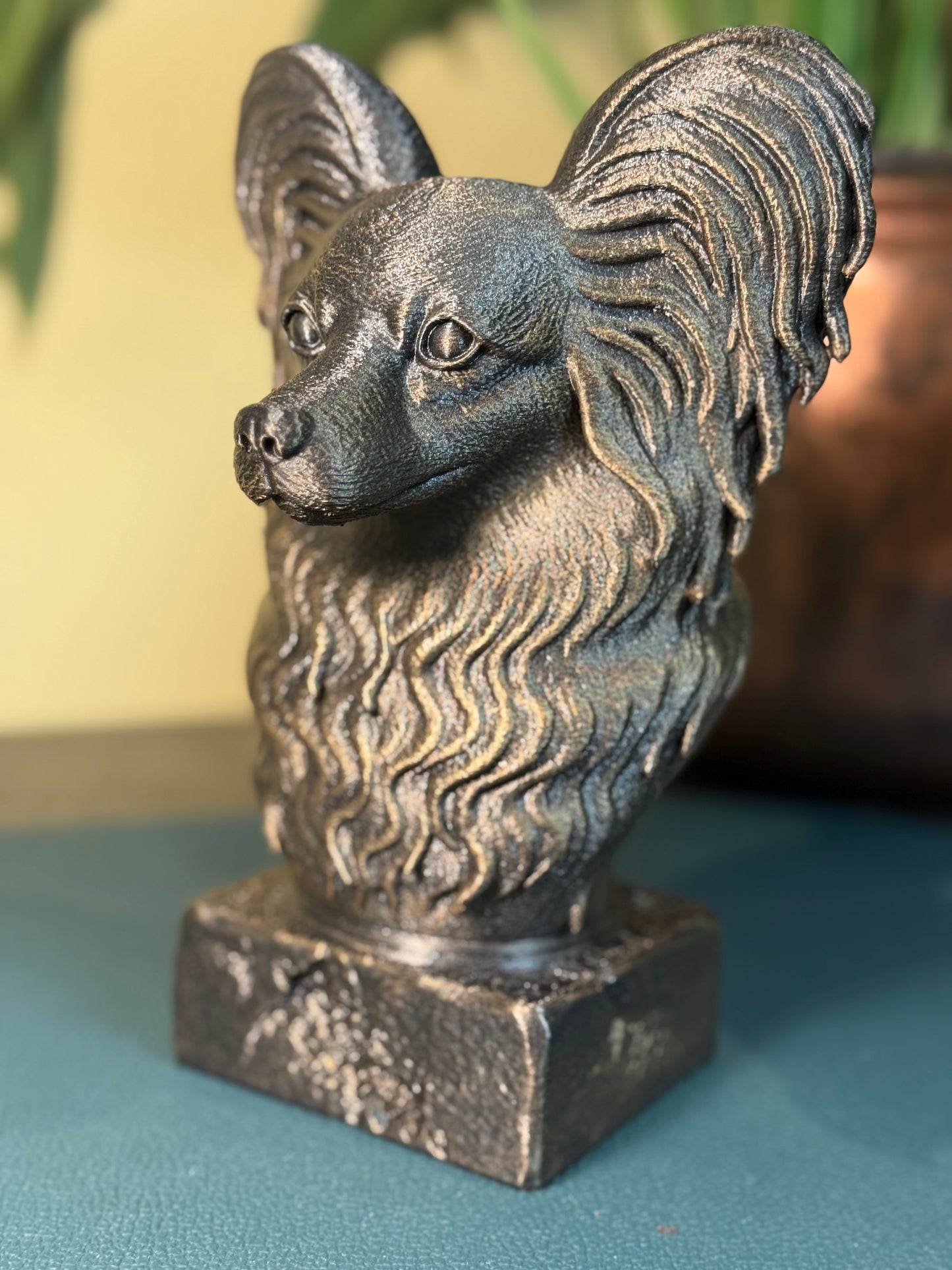 Papillon side view antique style bust – Papillon 3D printed dog statue home decor