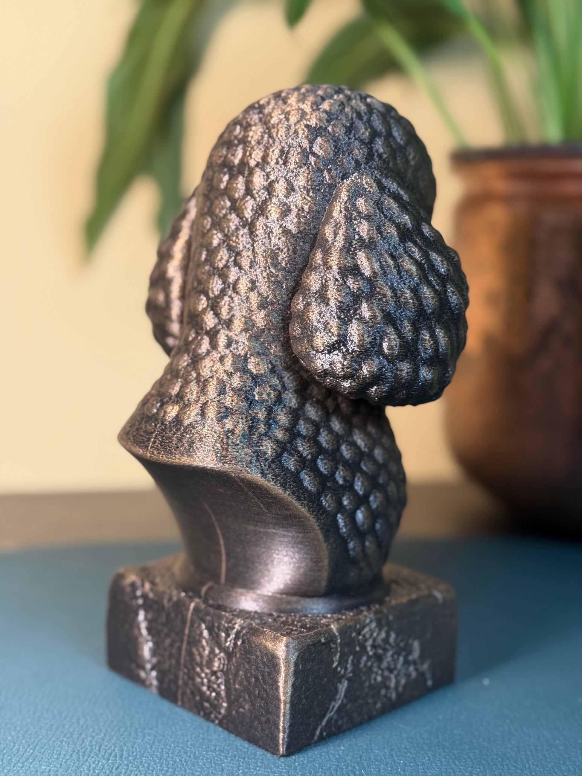 Poodle bust detail – antique finish hand-painted 3D print sculpture for dog lovers