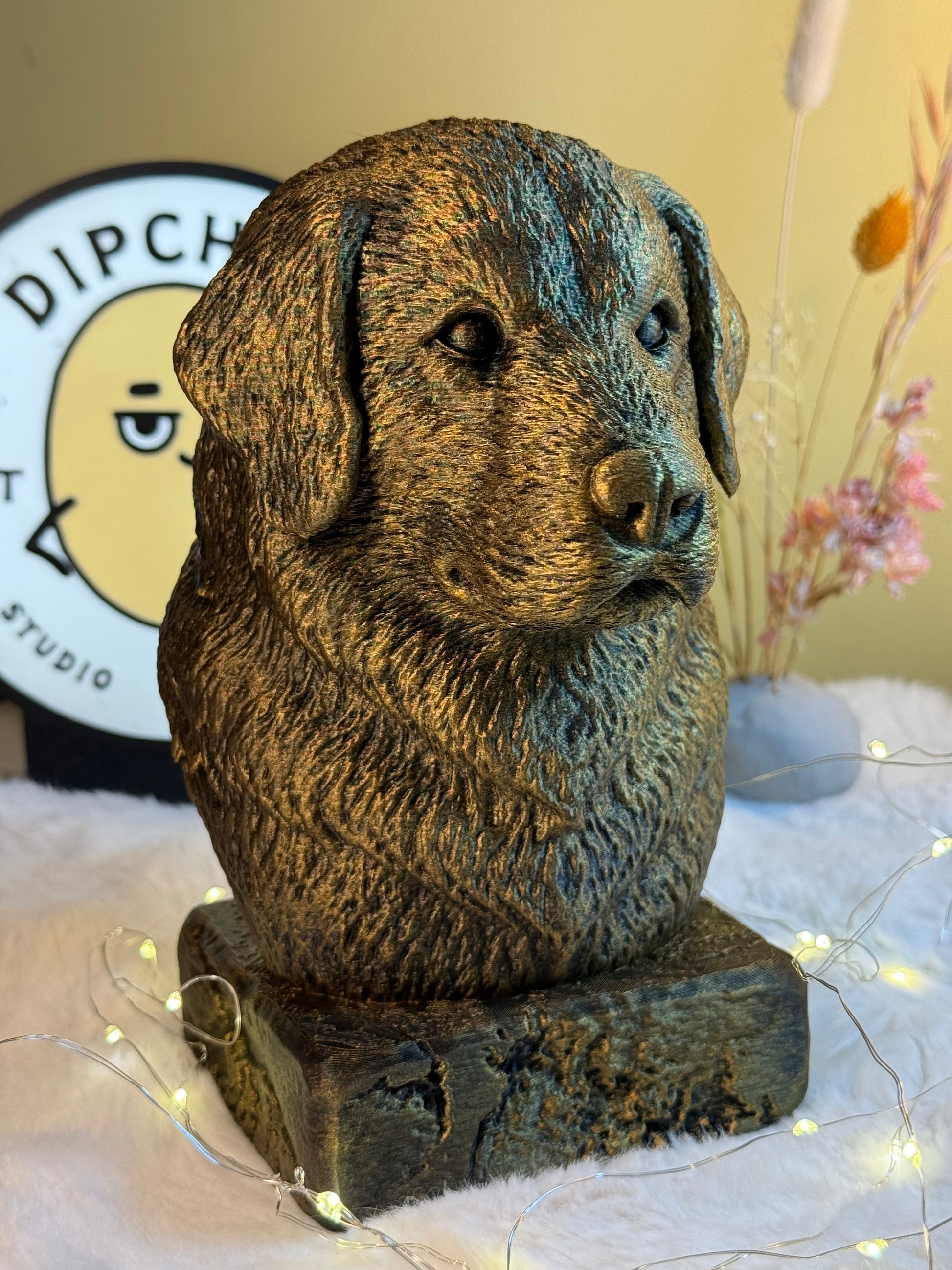 Polish Tatra Sheepdog bust detail – antique finish hand-painted 3D print sculpture for dog lovers