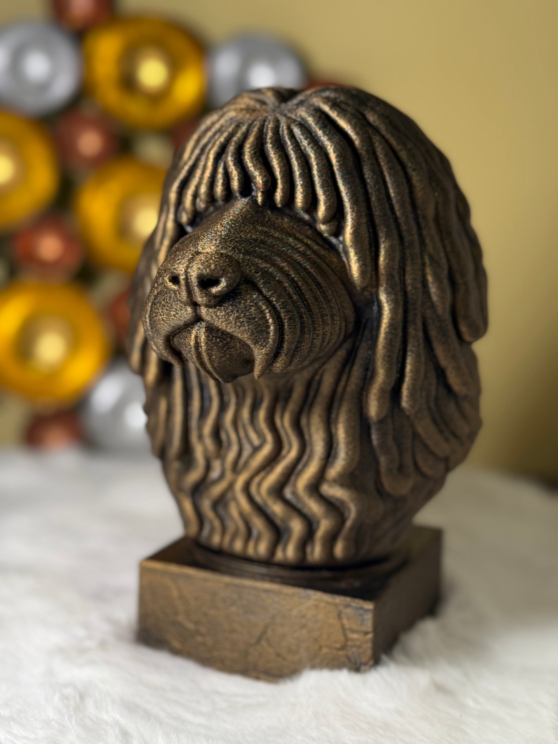 Puli Dog antique bust – hand-painted 3D print dog statue collectible decor