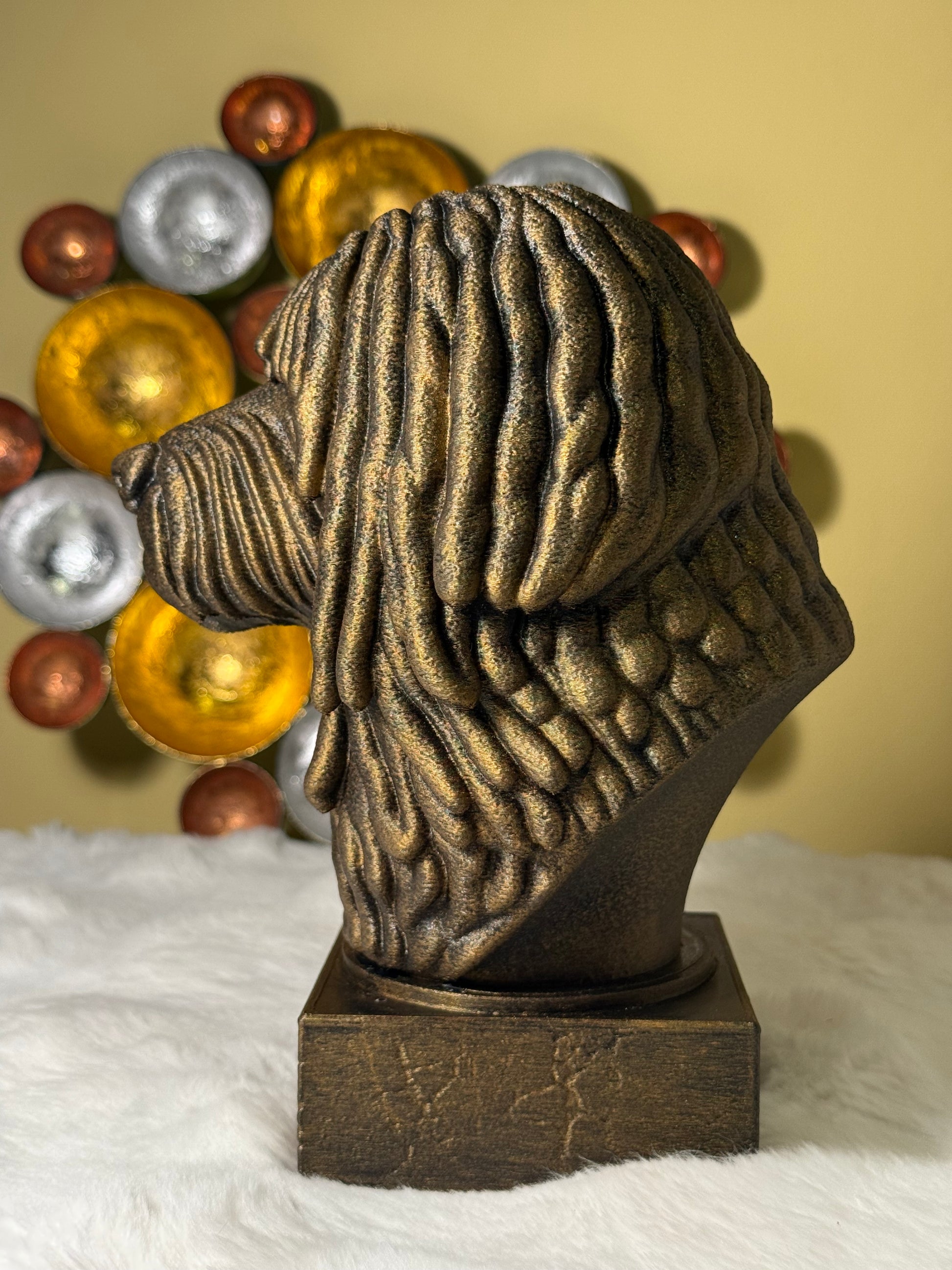 Puli Dog bust detail – antique finish hand-painted 3D print sculpture for dog lovers