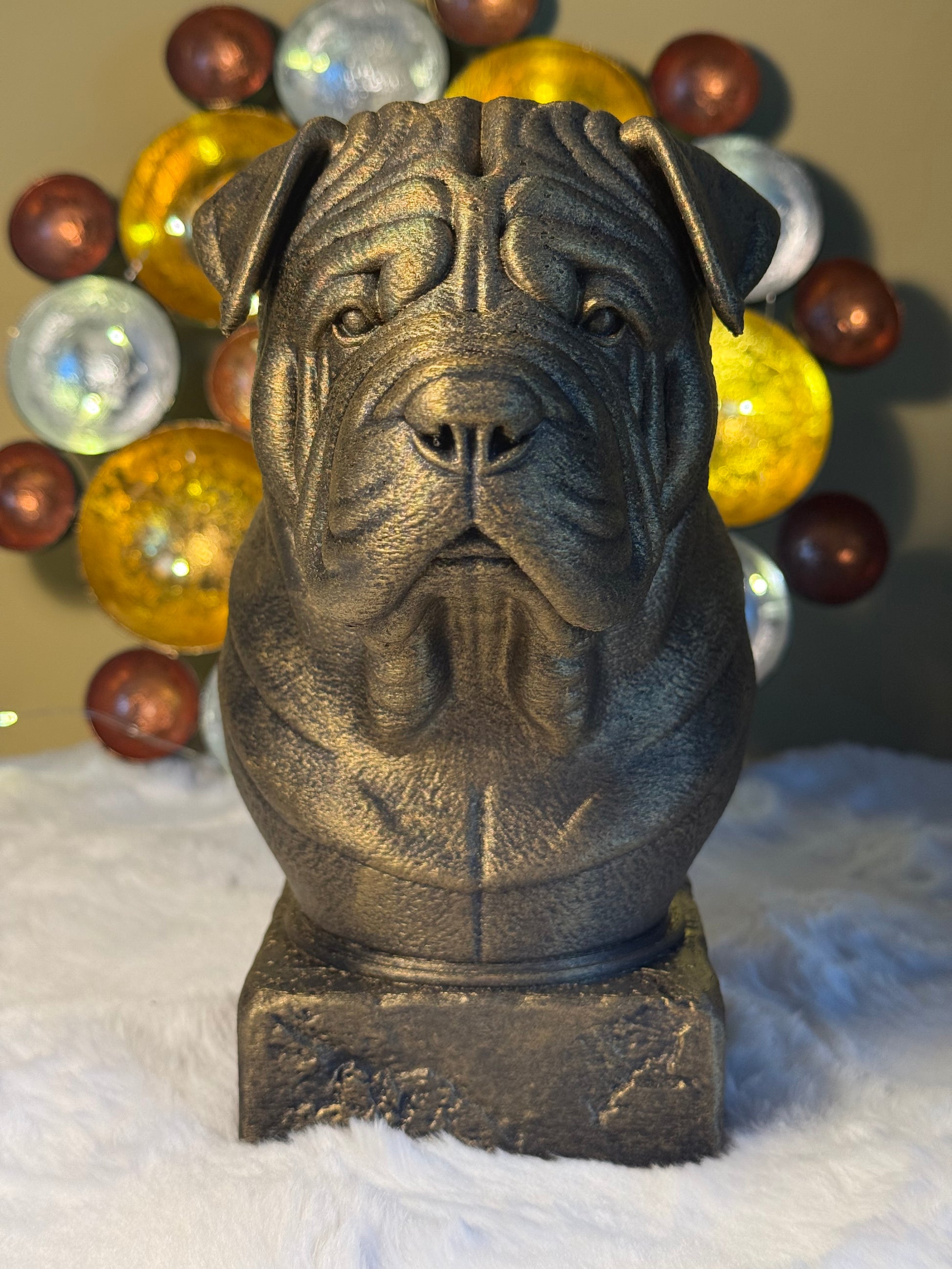 Shar Pei antique bust – hand-painted 3D print dog statue collectible decor