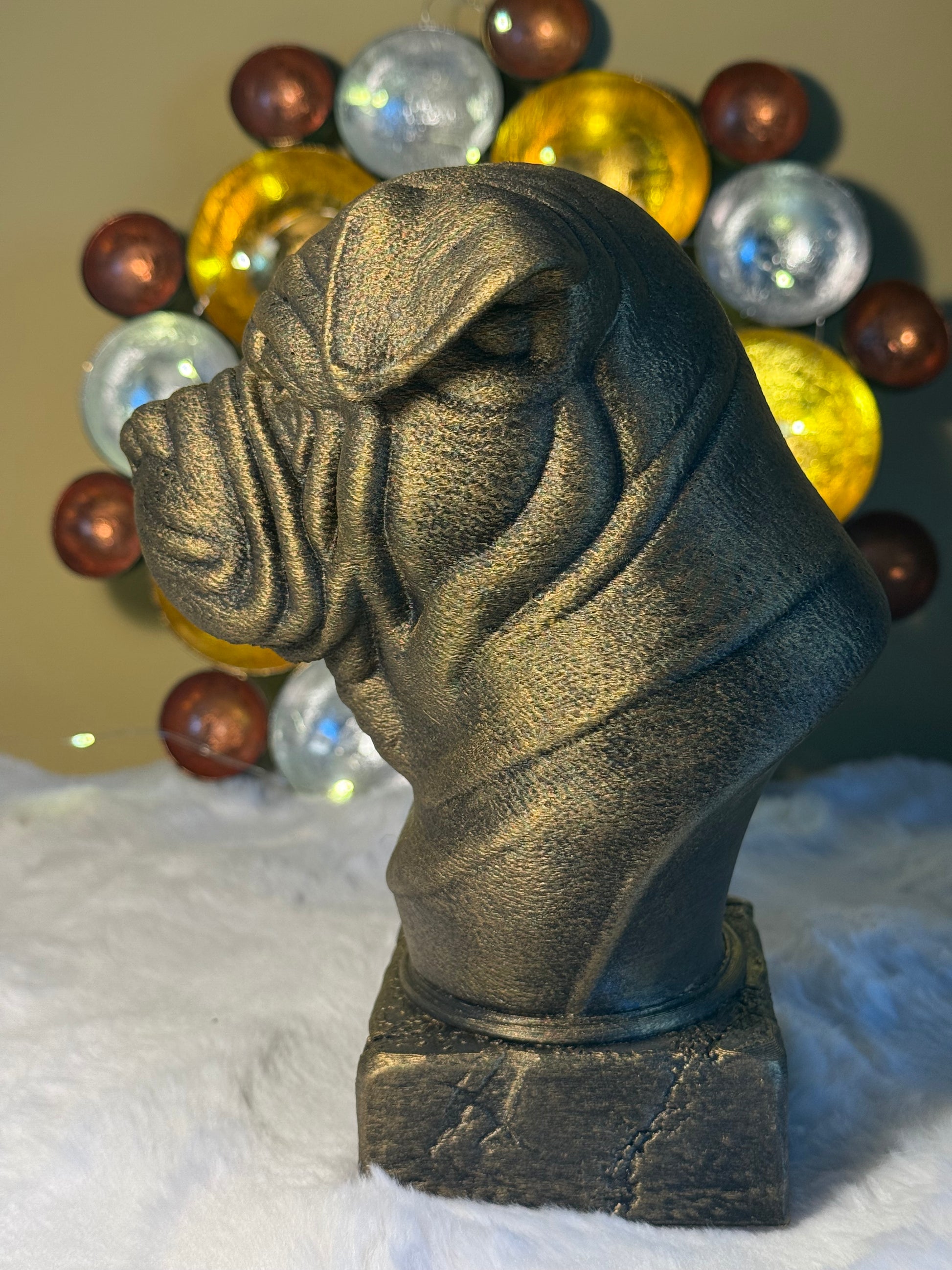 Shar Pei bust detail – antique finish hand-painted 3D print sculpture for dog lovers