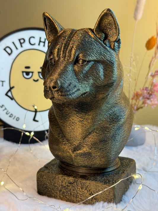 Shiba Inu antique bust – hand-painted 3D print dog statue collectible decor