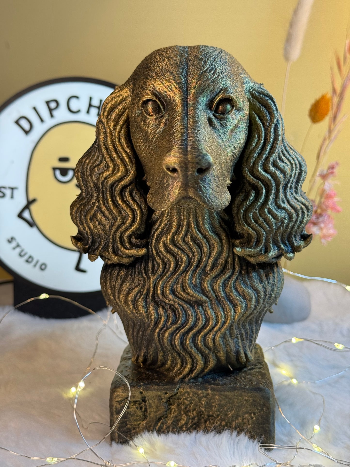 Springer Spaniel antique bust – hand-painted 3D print dog statue collectible decor