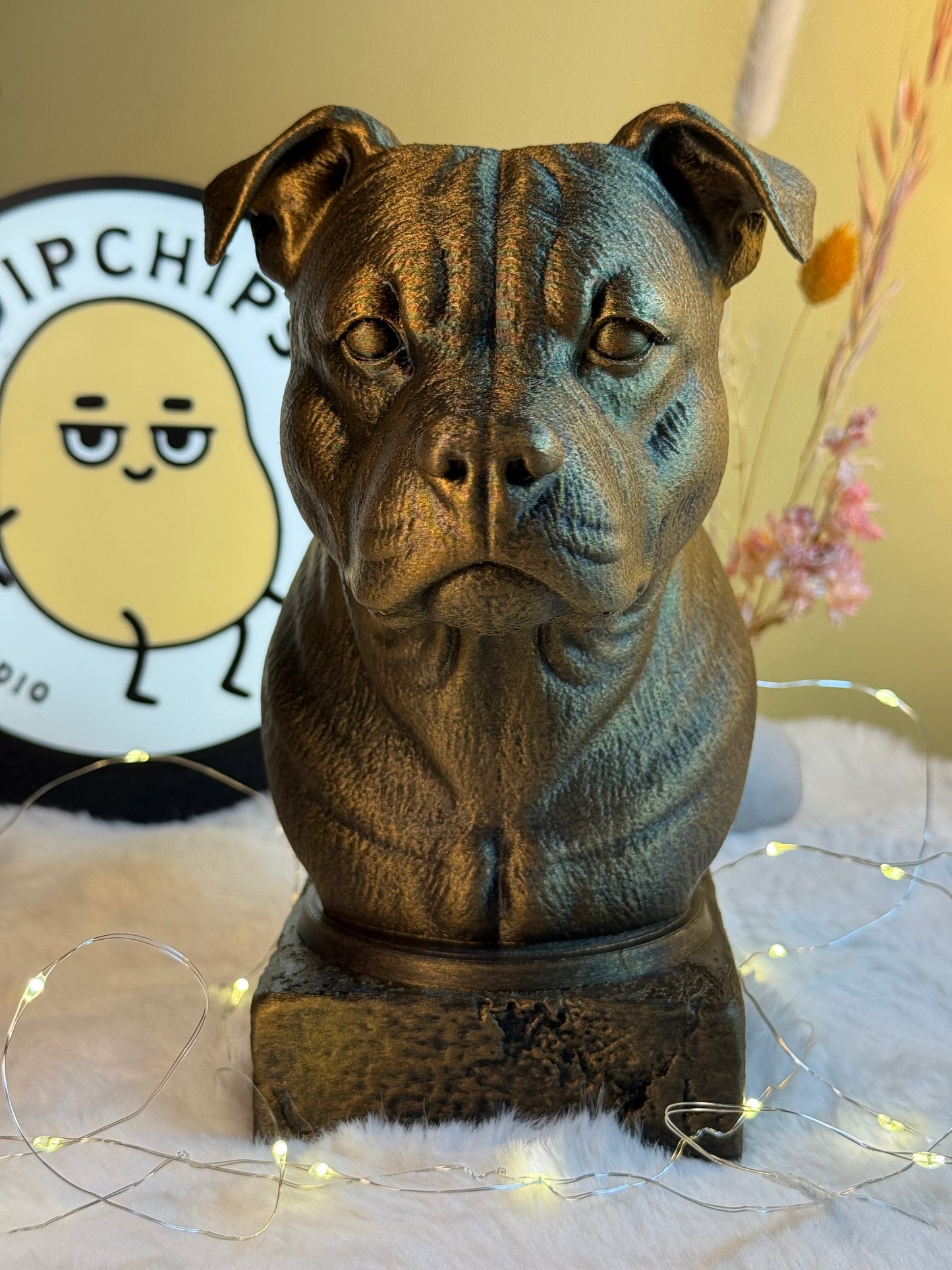 Staffordshire Bull Terrier antique bust – hand-painted 3D print dog statue collectible decor