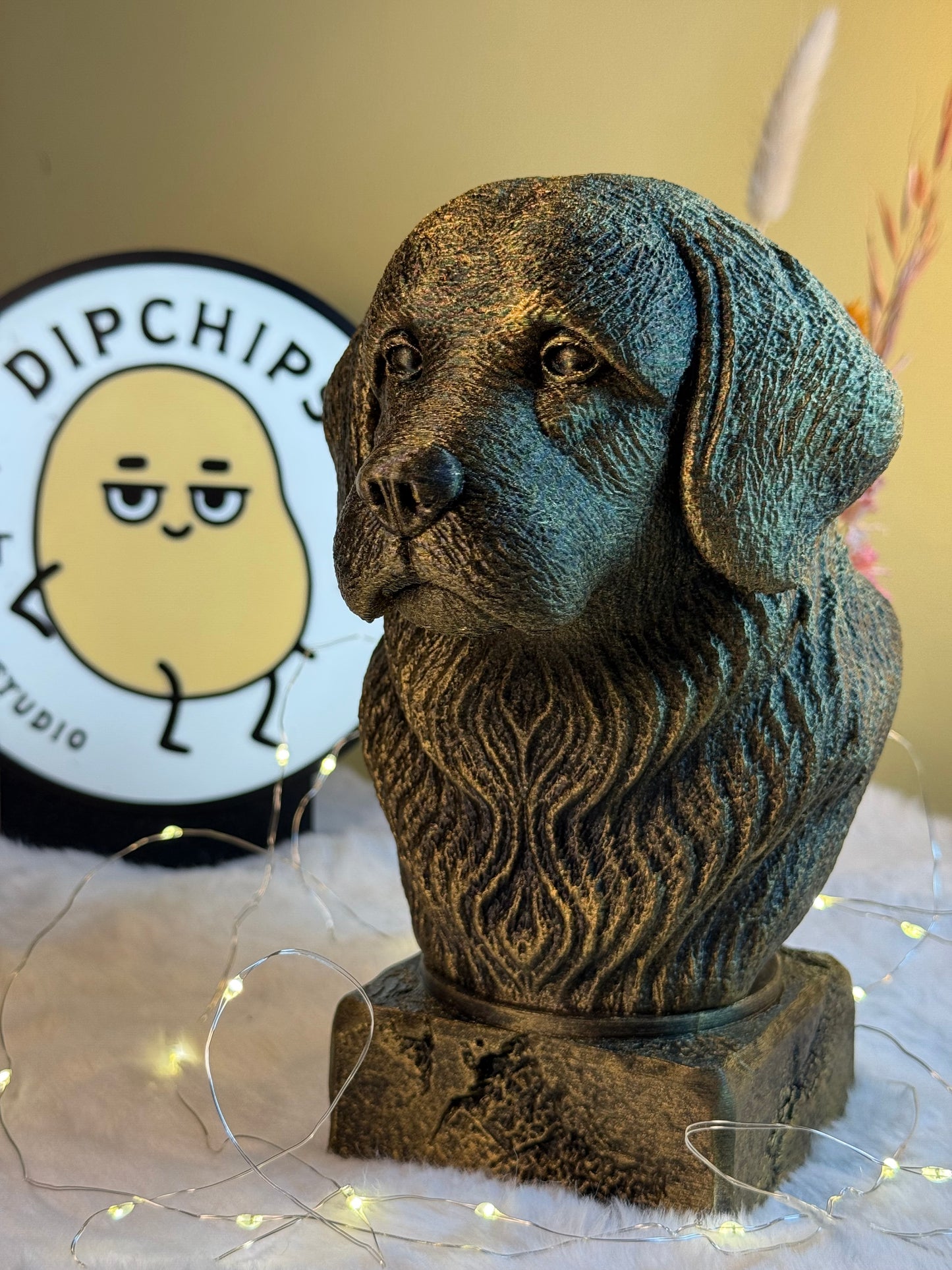 Tibetan Spaniel side view antique style bust – Tibetan Spaniel 3D printed dog statue home decor