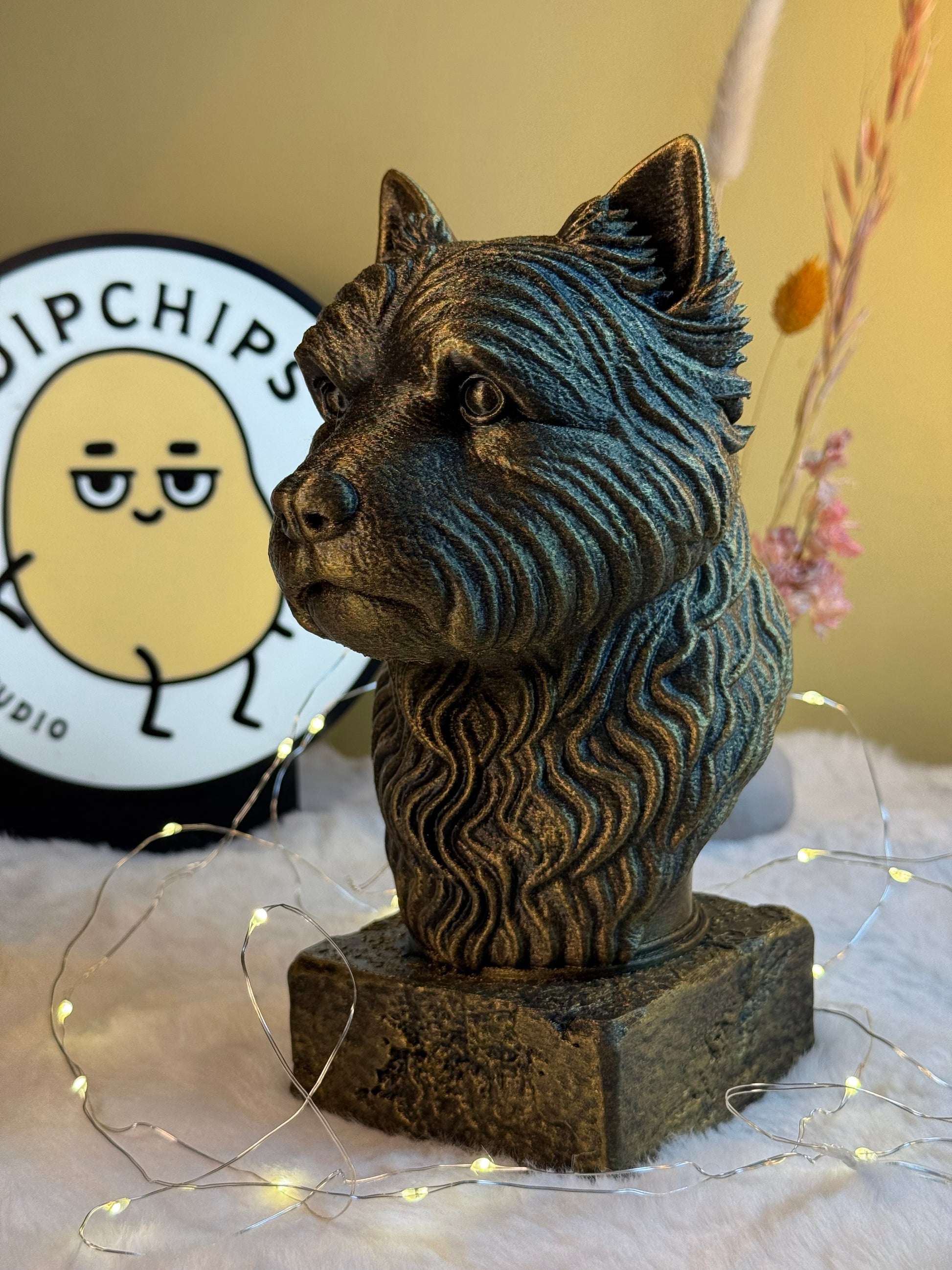 West Highland side view antique style bust – West Highland 3D printed dog statue home decor