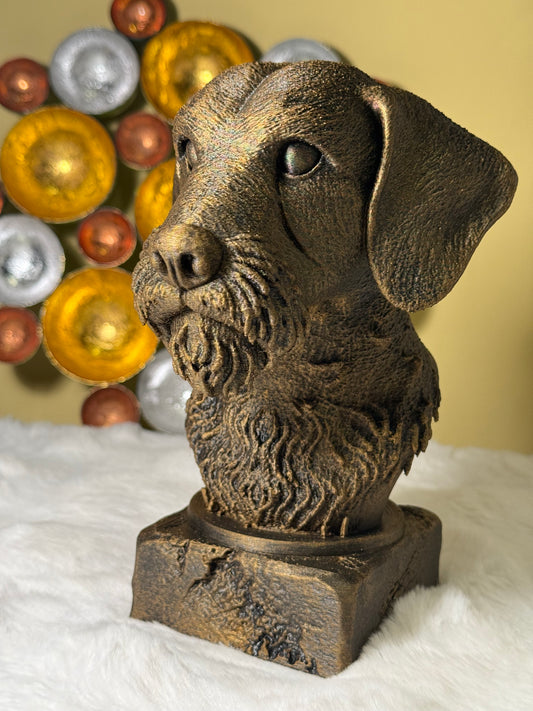 Wire Haired Dachshund antique bust – hand-painted 3D print dog statue collectible decor