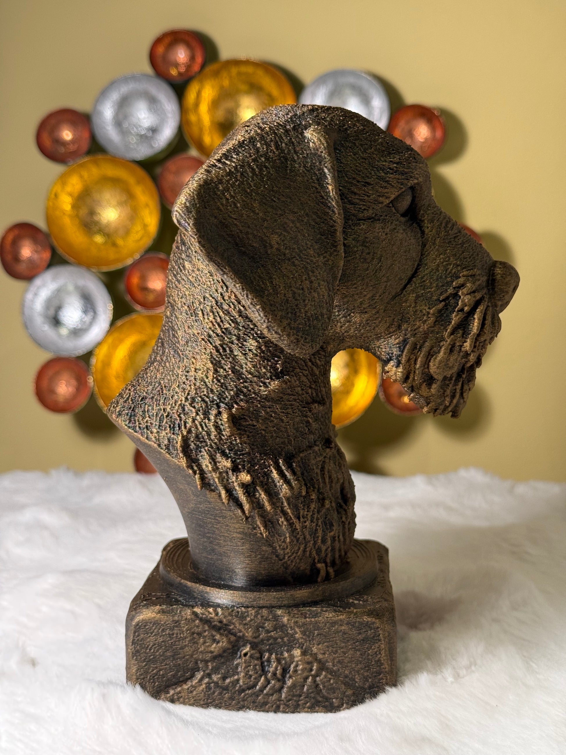 Wire Haired Dachshund bust detail – antique finish hand-painted 3D print sculpture for dog lovers